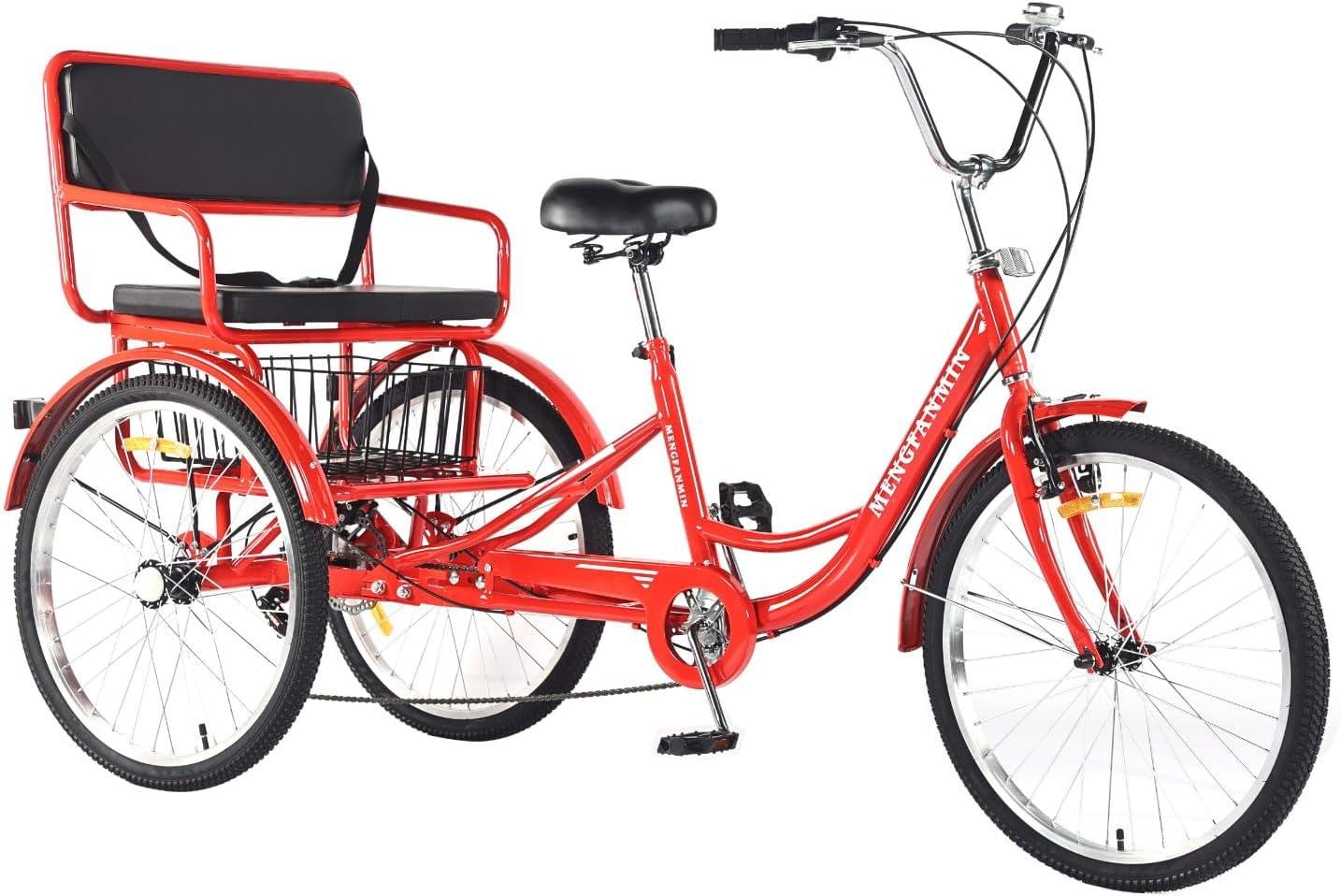 Adult Tricycle 7 Speed, 24 Inch 3 Wheel Bikes Extended Rear wheelbase Tricycle Wheel Bike w/Rear Basket for Women/Children Seniors Maximum Load 550lbs