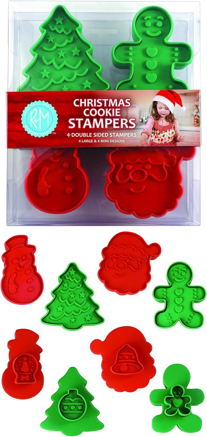 R&M International 4 Piece Double Sided Christmas Cookie Stamper Set, 2-Inch