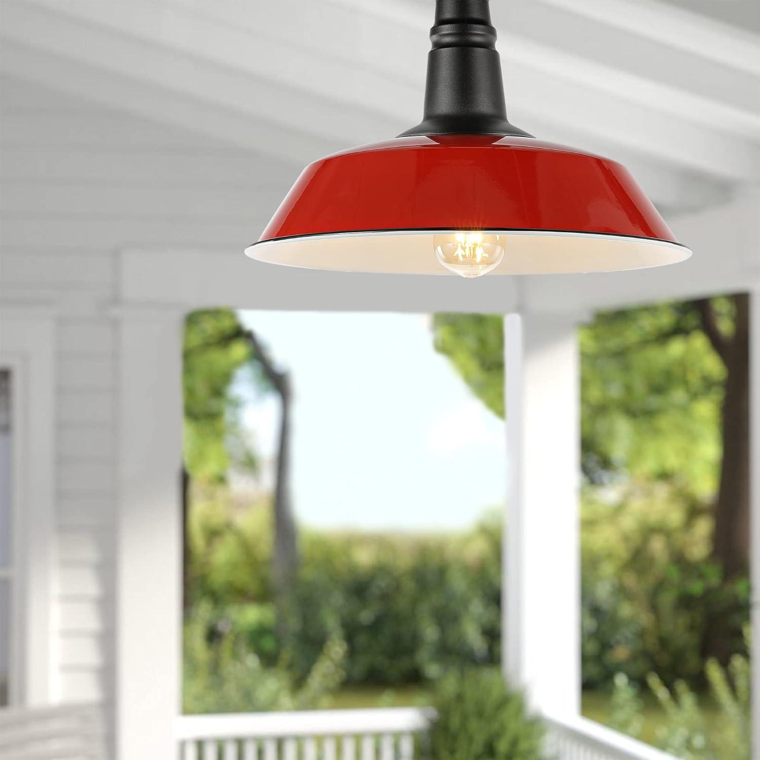 Camila 14" 1-Light Classic Industrial Indoor/Outdoor Iron LED Semi Flush Mount, Red/White