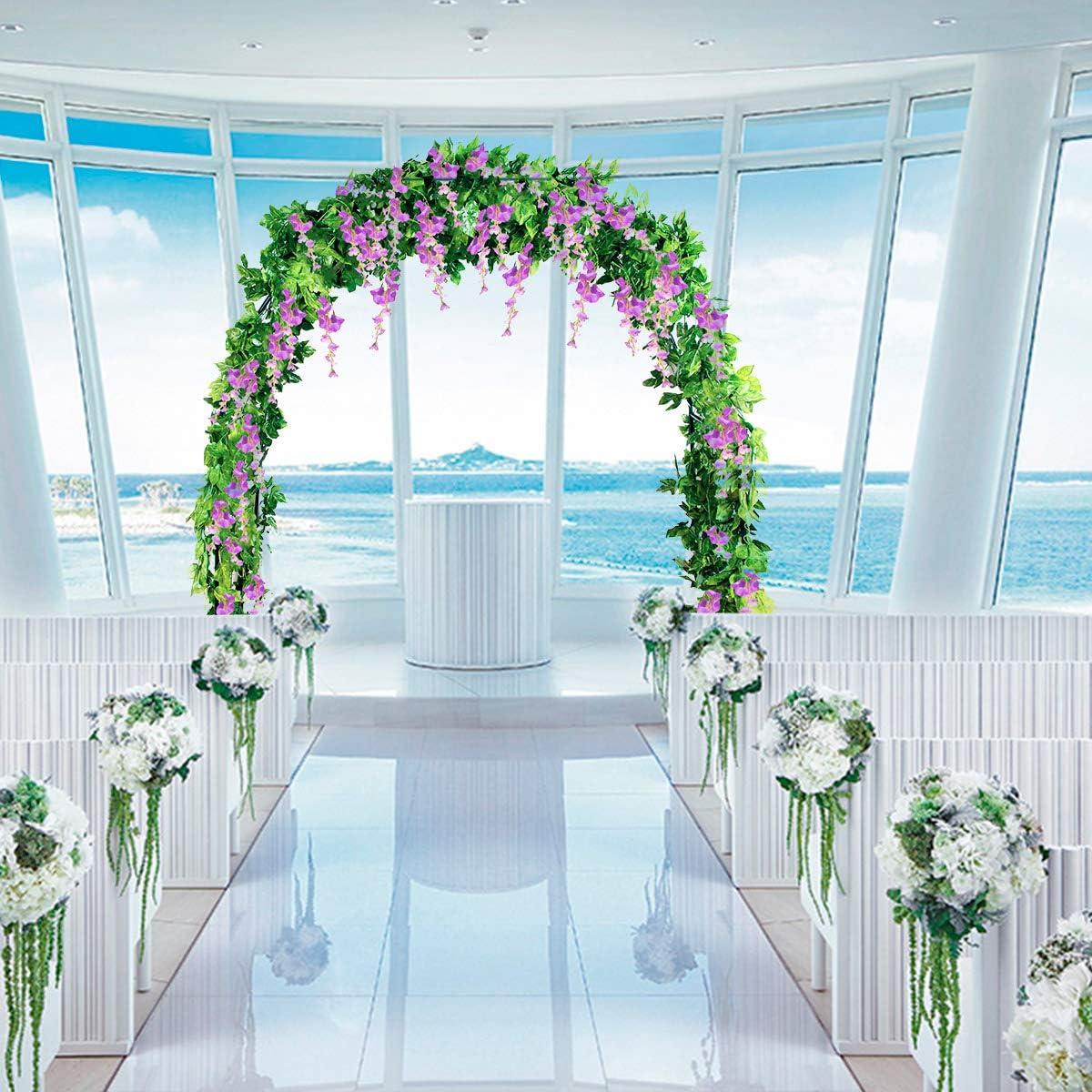 Sinhoon Wisteria Artificial Flowers Garland, 4 Pcs Total 28.8ft Artificial Wisteria Vine Silk Hanging Flower for Home Garden Outdoor Ceremony Wedding Arch Floral Decor (Light Purple)