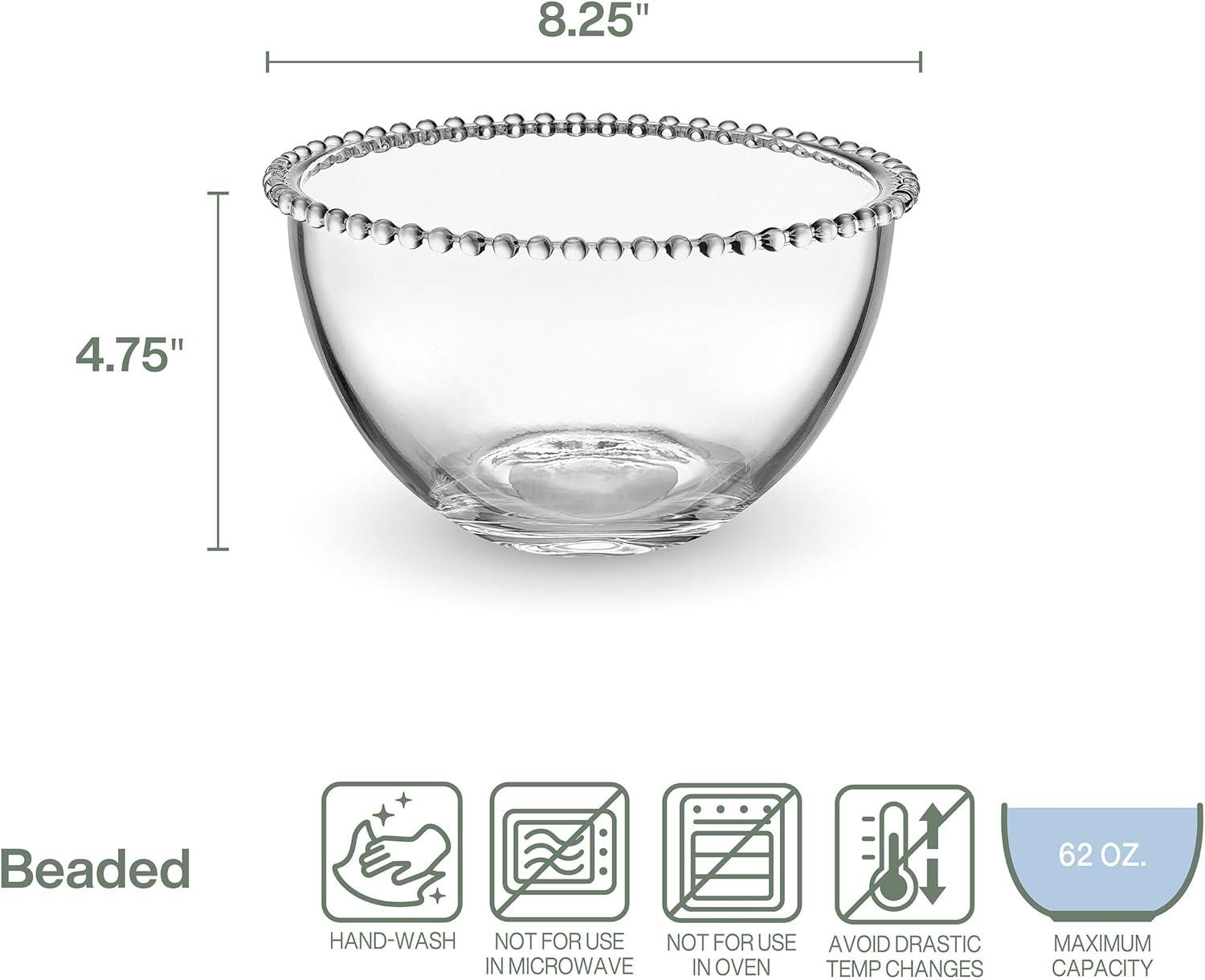 Clear Beaded Glass Salad and Fruit Serving Bowl, 8.25 Inch