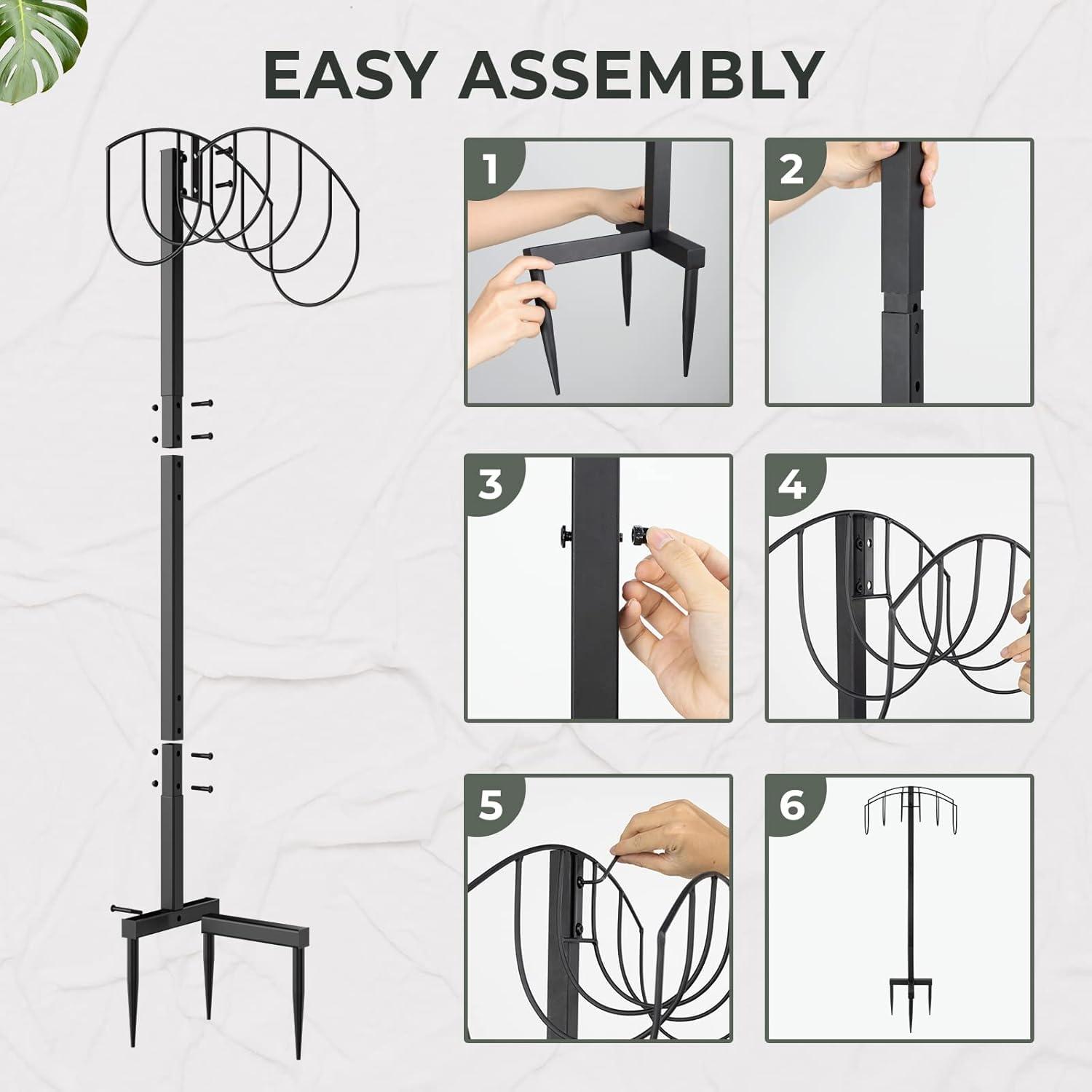 Terry Heavy Duty Garden Hose Holder Stand, Freestanding Hose Hanger, Water Hose Reel with 3 Stable Anchors on Soil, Grassland, Easy Installation