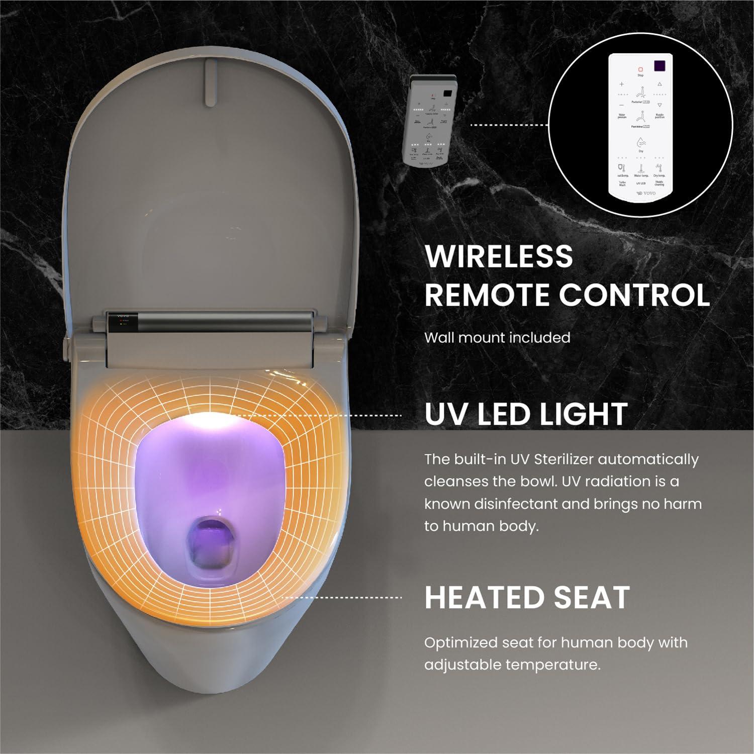 Stylement Electric Bidet Seat, Elongated Toilet in White, Remote, Deodorizer, Stainless Nozzle, UV LED, Made in Korea