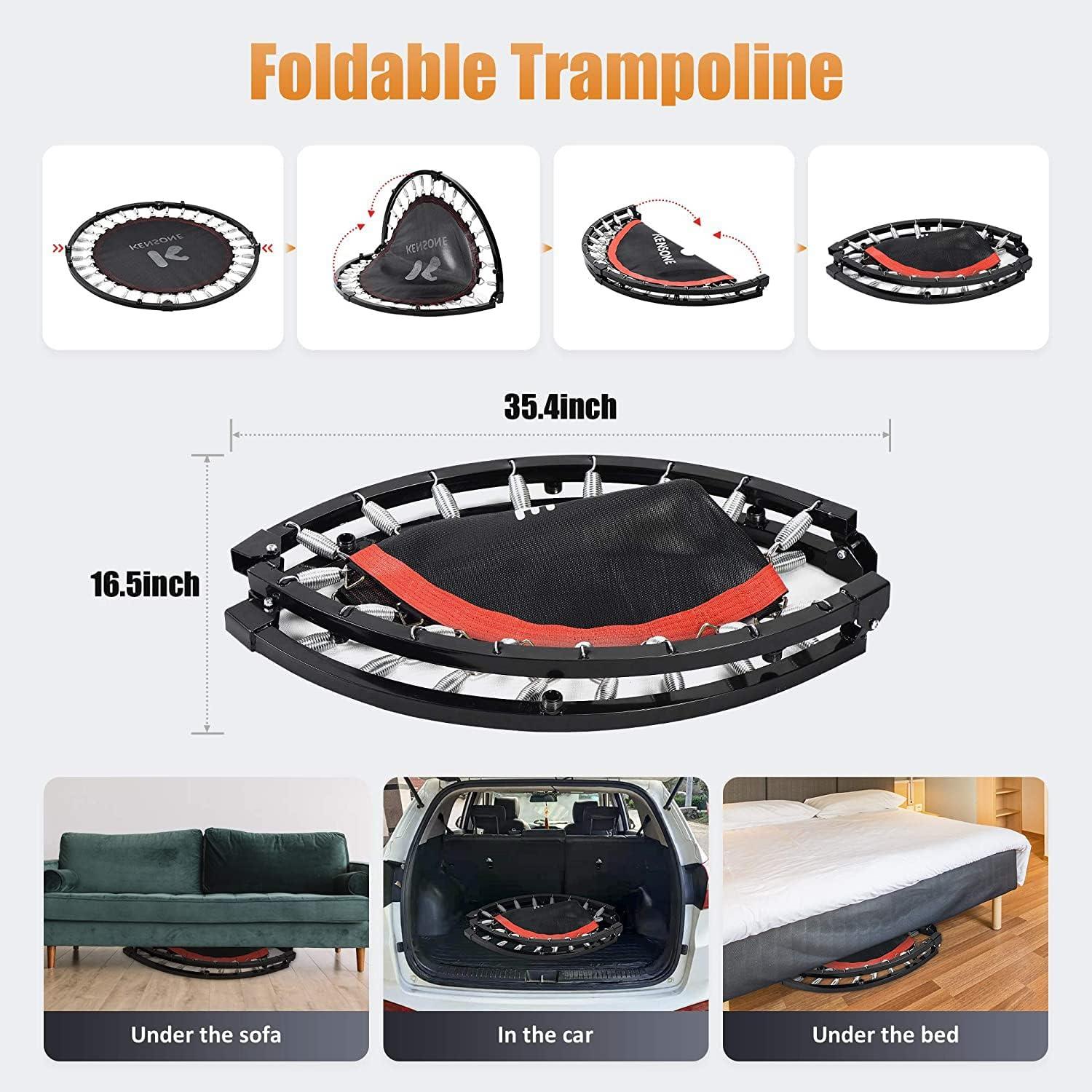 Black 48-Inch Foldable Mini Fitness Trampoline with Adjustable Handle