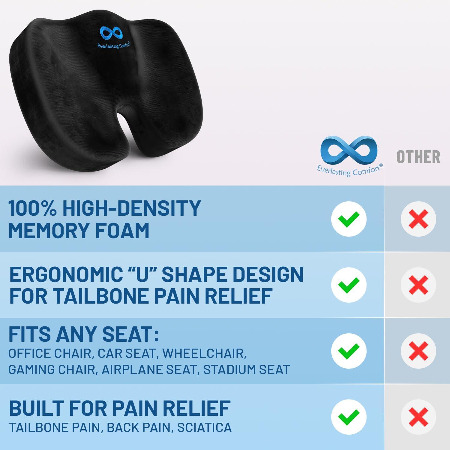 Doctor Recommended Memory Foam Seat Cushion For Office Chairs - HSA FSA Eligible Coccyx Pain Relief Cushion, Sciatica And Back Support, Office Chair Cushion And Car Seat Cushion