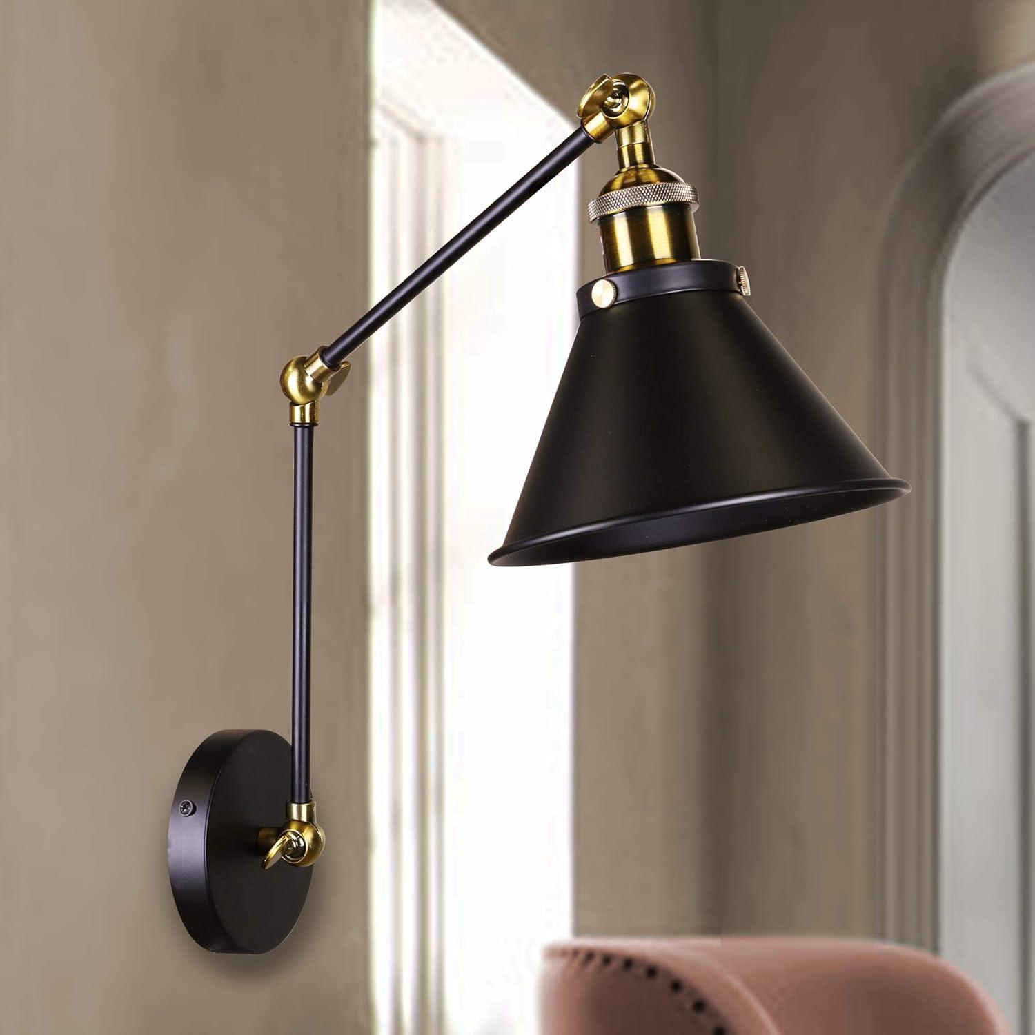 Warehouse of Tiffany Payne Matte Black & Antique Brass 1-Light Wall Sconce with Metal Cone Shade
