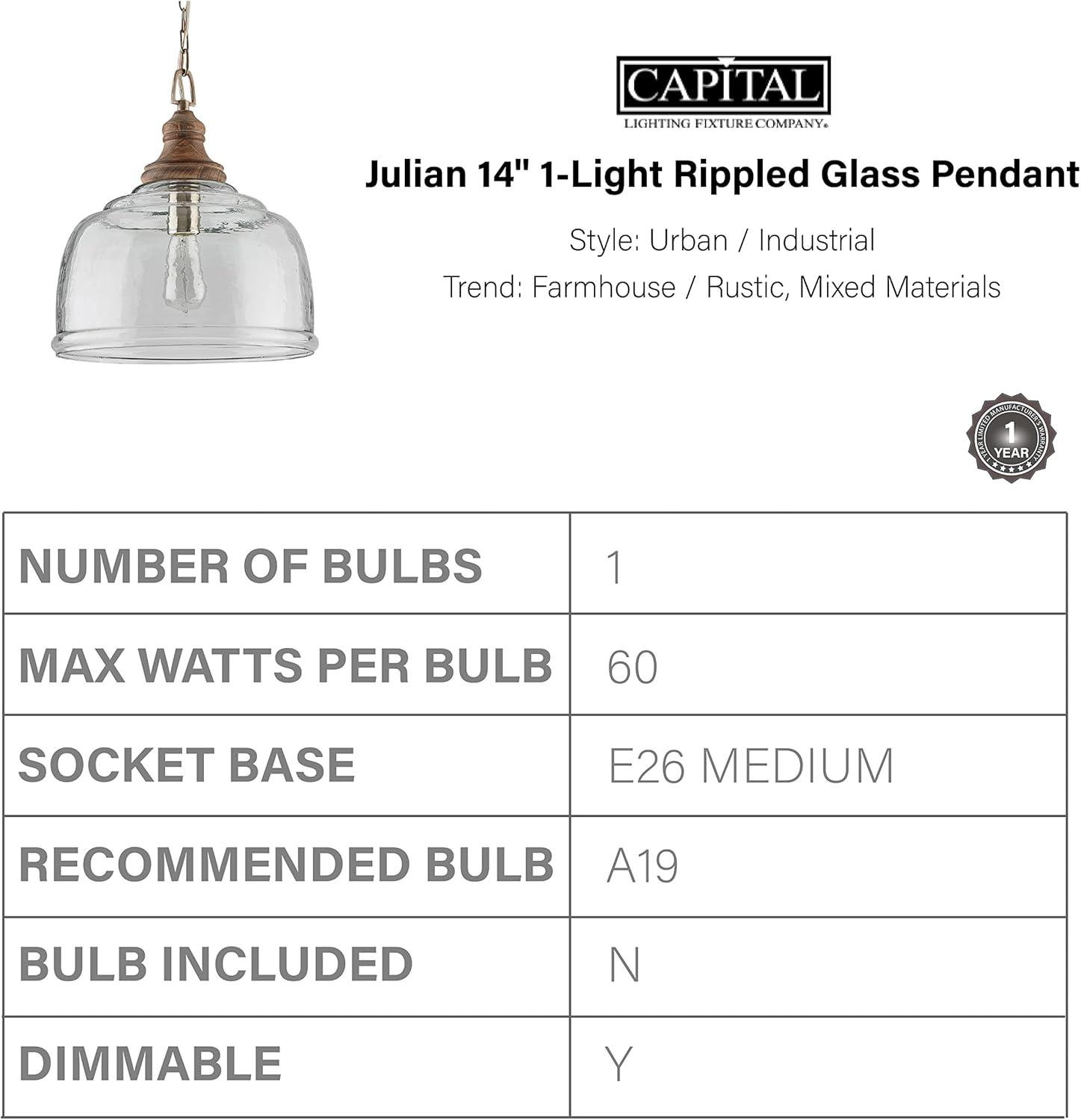 14 Inch 1 Light Pendant In Urban/Industrial Style 14 High By 15.5 Wide-Grey Wash Finish    -Traditional Installation Capital Lighting 330318Gy