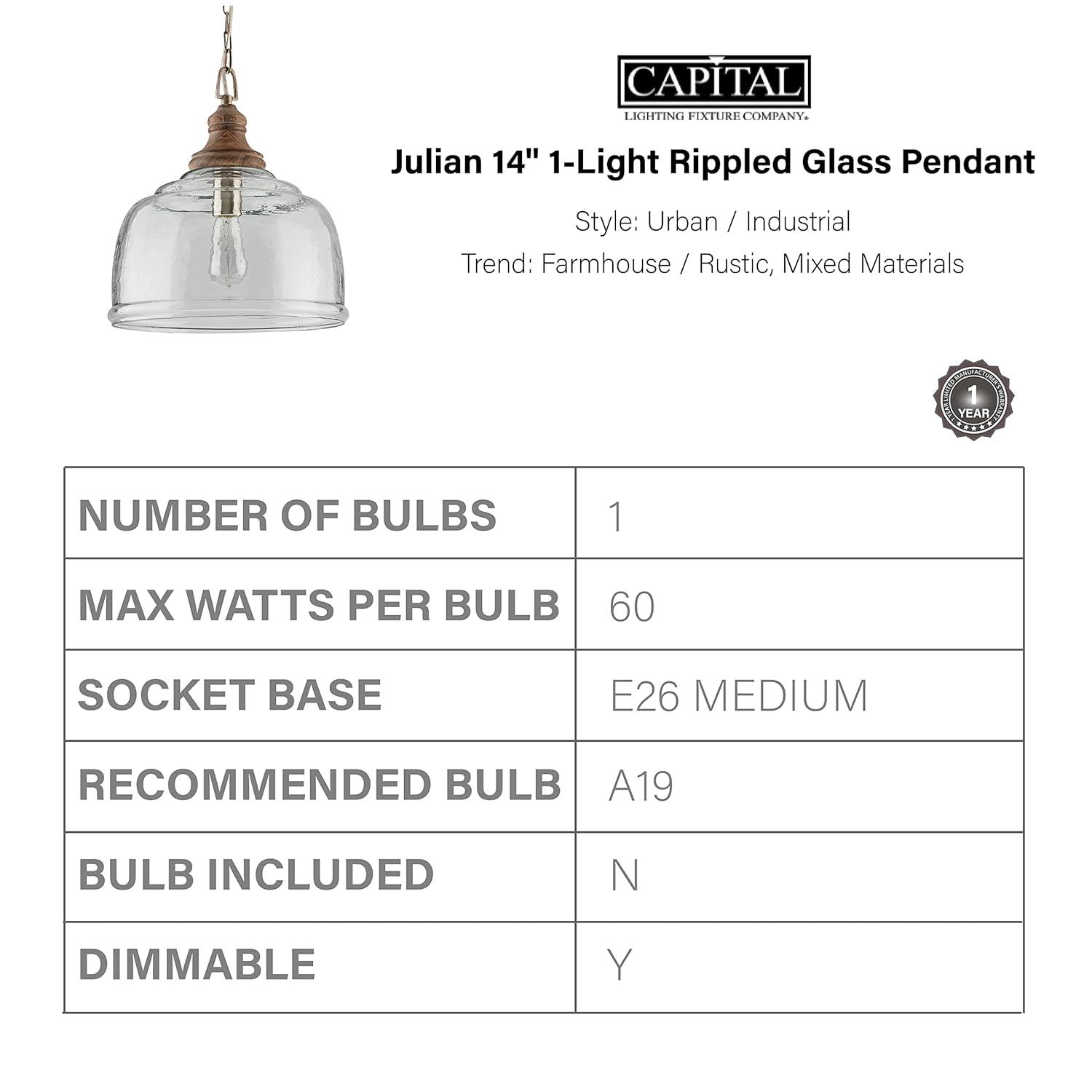 14 Inch 1 Light Pendant In Urban/Industrial Style 14 High By 15.5 Wide-Grey Wash Finish    -Traditional Installation Capital Lighting 330318Gy