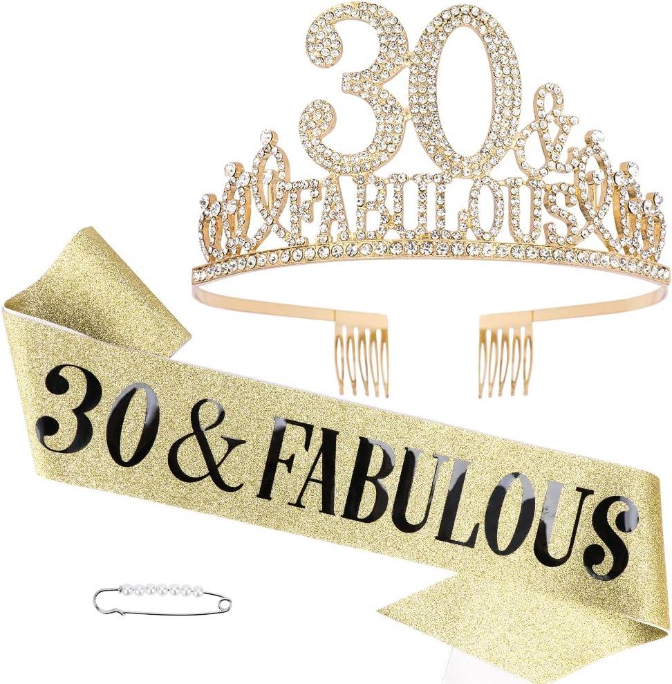 30th Birthday Decorations: Sash, Crown, Tiara for Women - Fabulous 30th Birthday Gifts