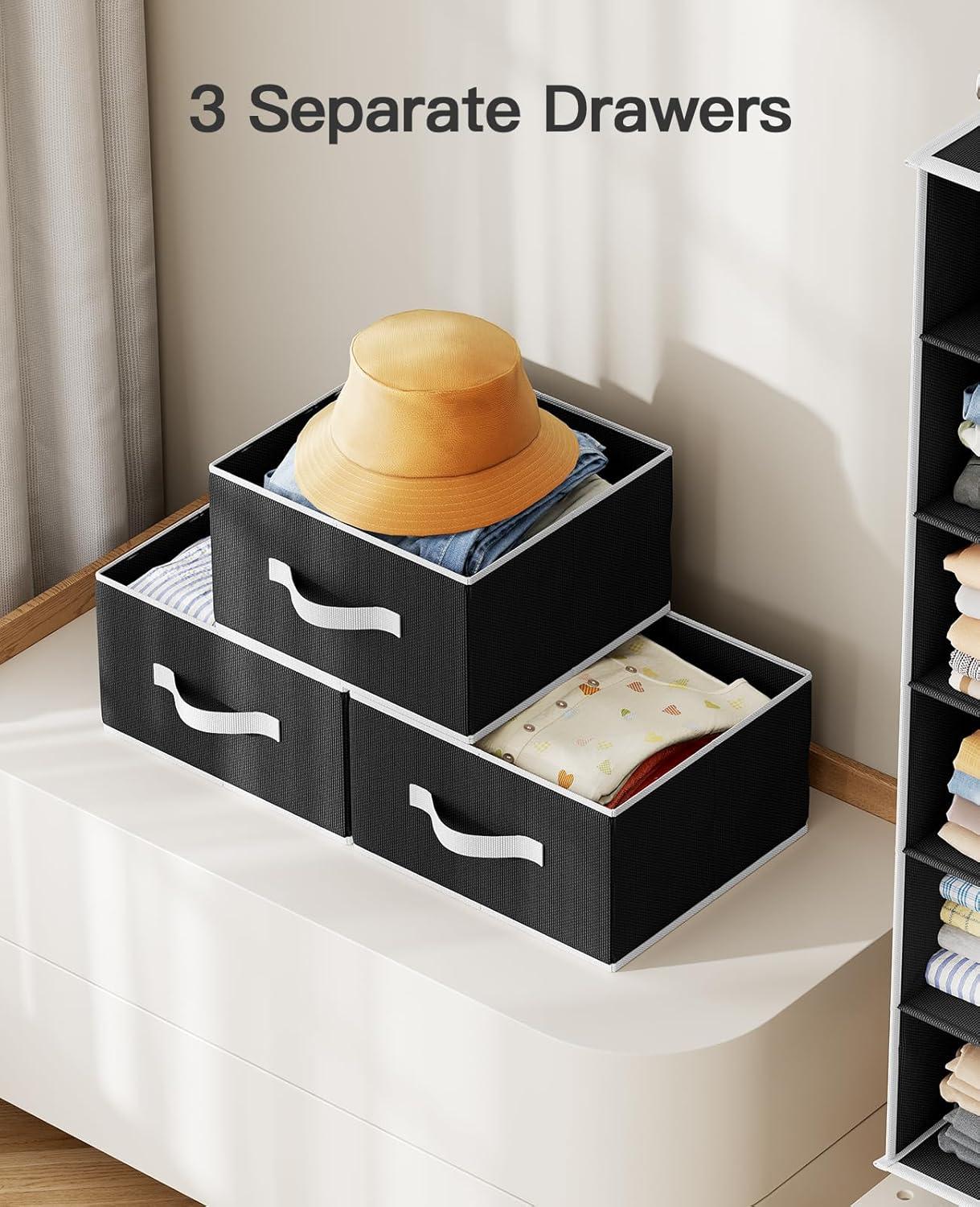 Rebrilliant Hanging Closet Organizer 6-Shelf with 3 Removable Drawers & Side Pockets