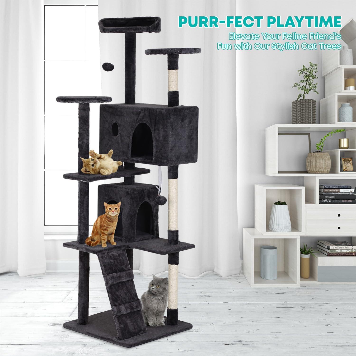 Tucker Murphy Pet™ 70In Cat Tree Tower For Indoor Cats,Multi-Level, Furniture Activity Center With Scratching Posts Stand House Cat Condo With Funny Toys For Kittens Pet Play House,Dark Gray