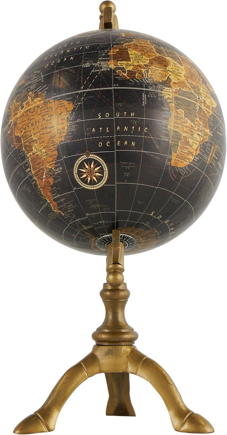 Polished Brass and Black Metal Globe with Tripod Stand