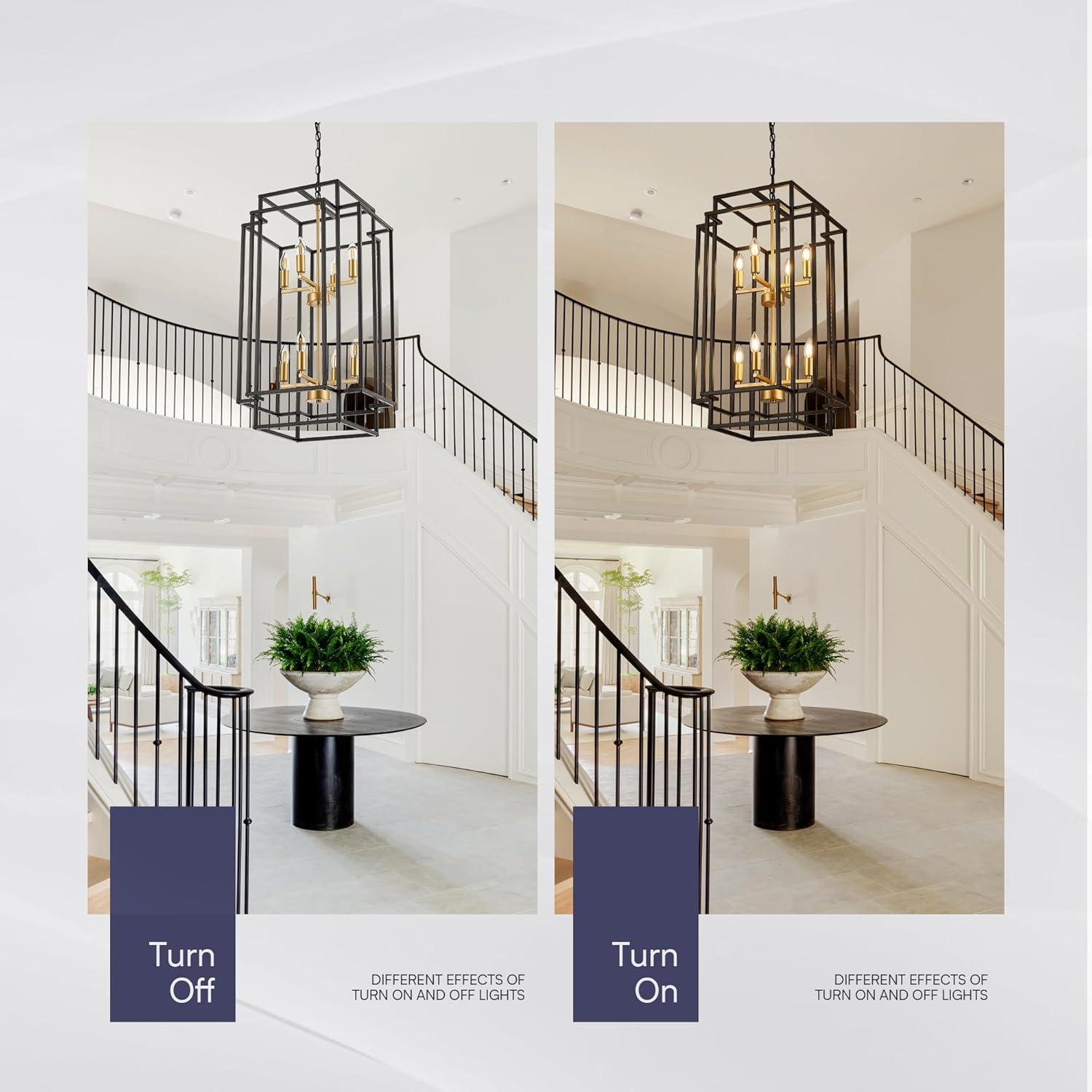 Magic Home Industrial Traditional Vantage 12/8/4 - Light Lantern Rectangle 3-Tier 2-Tier 1-Tier Chandelier Ceiling Mount E12 Adjustable Hanging Height Black