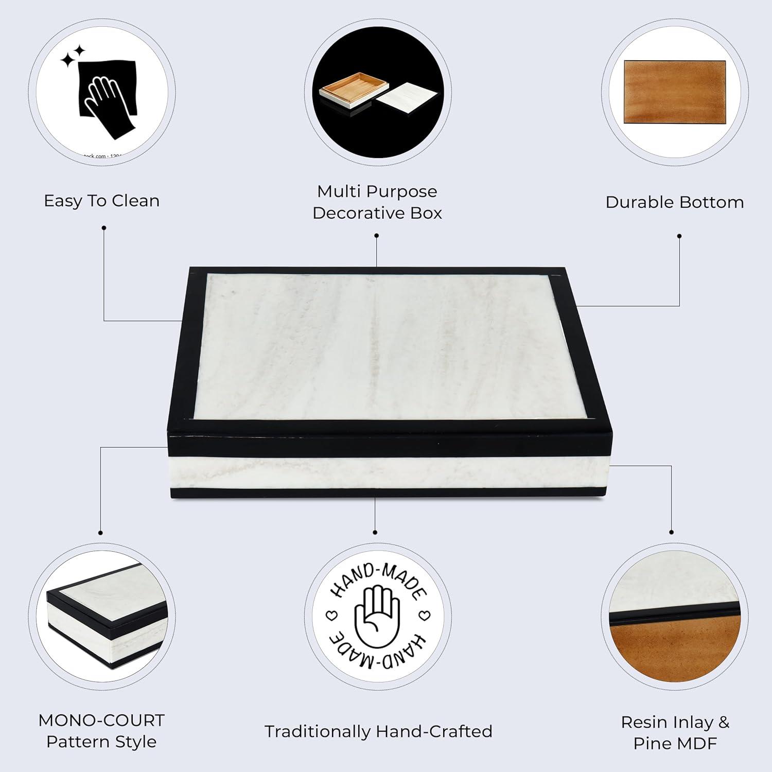 Handicrafts Home Handmade Modern Wooden Decorative Jewelry Storage Organizer Box with Lid - Keepsake Box for Home Decor, Accessories, Collectibles - Court, 8X6X1.5 inch