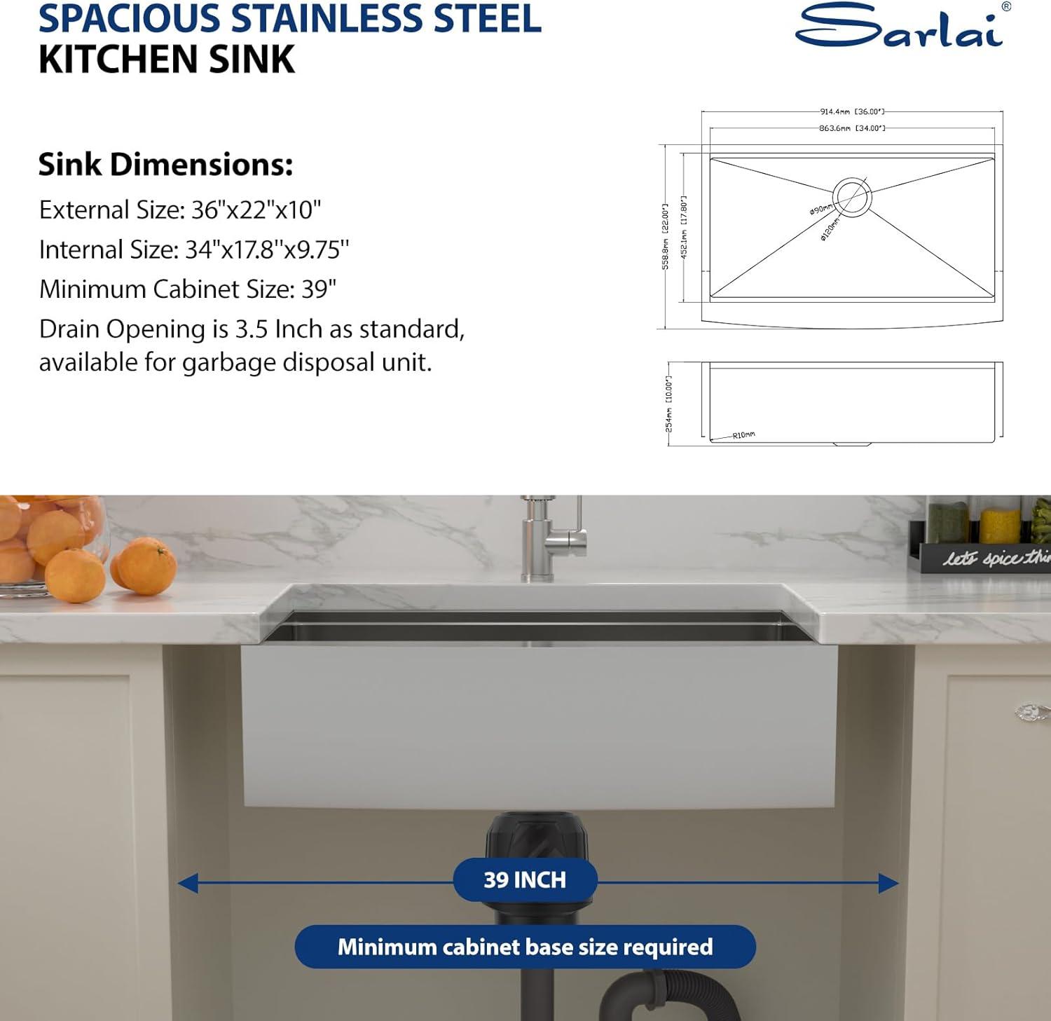 36 Farmhouse Sink Stainless Steel Kitchen Sink Apron Front Ledge Workstation Single Bowl Farm Sink