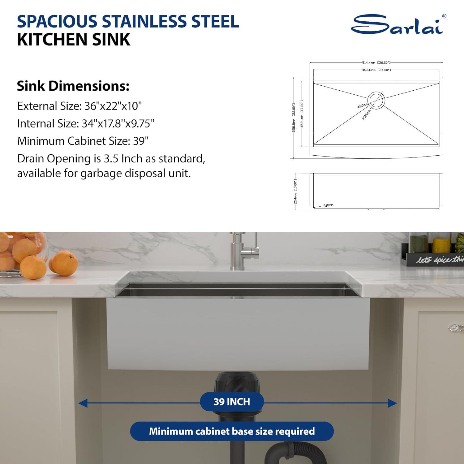 36 Farmhouse Sink Stainless Steel Kitchen Sink Apron Front Ledge Workstation Single Bowl Farm Sink
