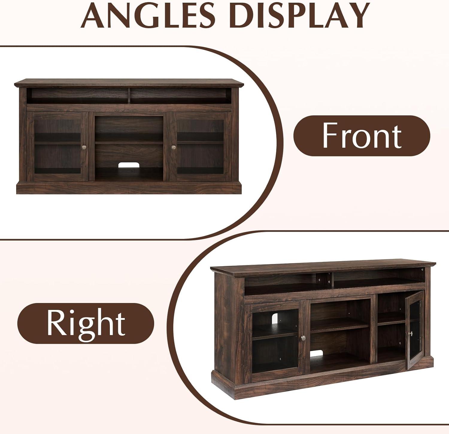 LETESA Traditional Classic Media TV Stand for TV up to 65”, Retro Wooden TV Console with Open and Closed Storage Cabinets for Bedroom, Living Room, Corridor (Brown)