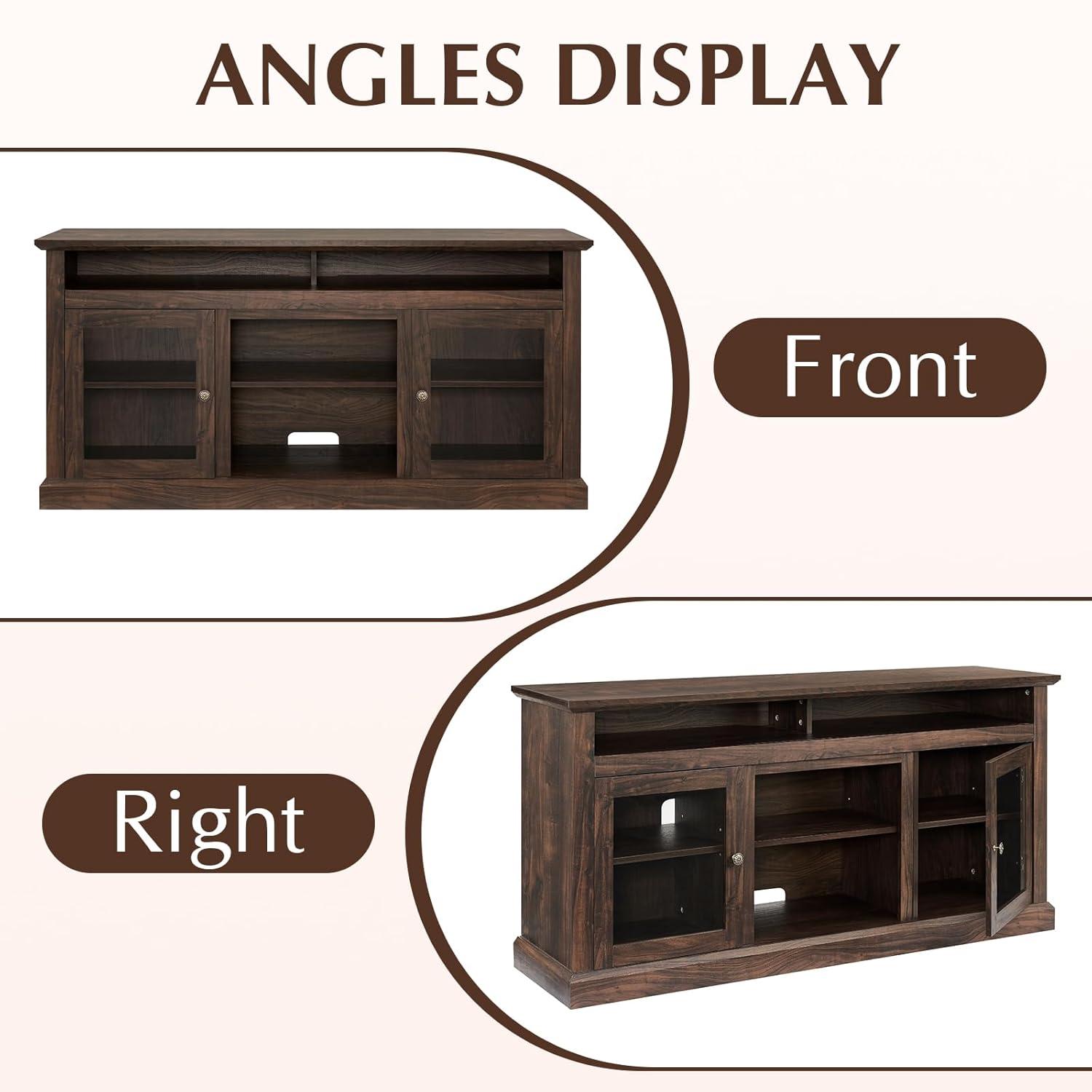 LETESA Traditional Classic Media TV Stand for TV up to 65”, Retro Wooden TV Console with Open and Closed Storage Cabinets for Bedroom, Living Room, Corridor (Brown)