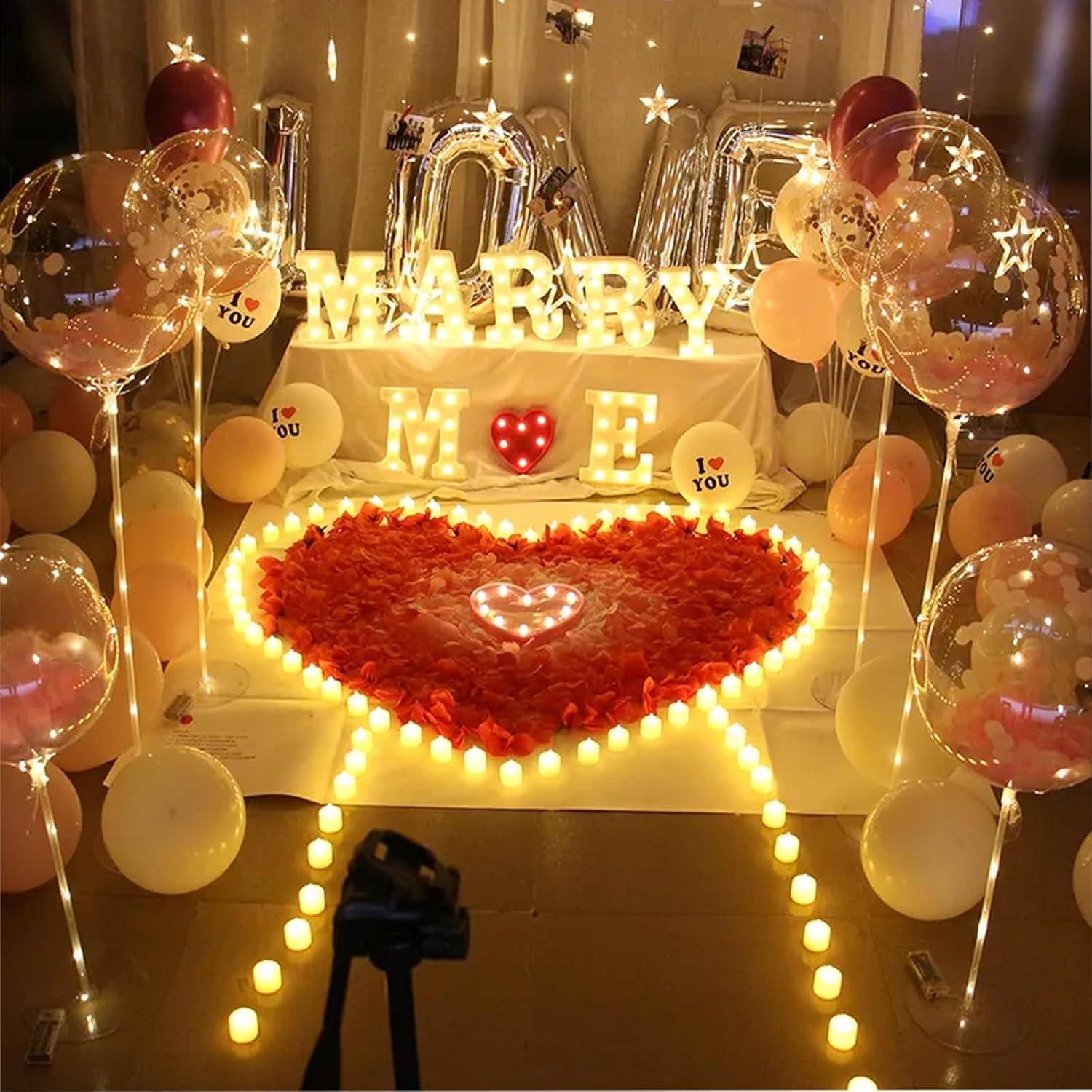 Red Flameless LED Tealights with Artificial Rose Petals Kit