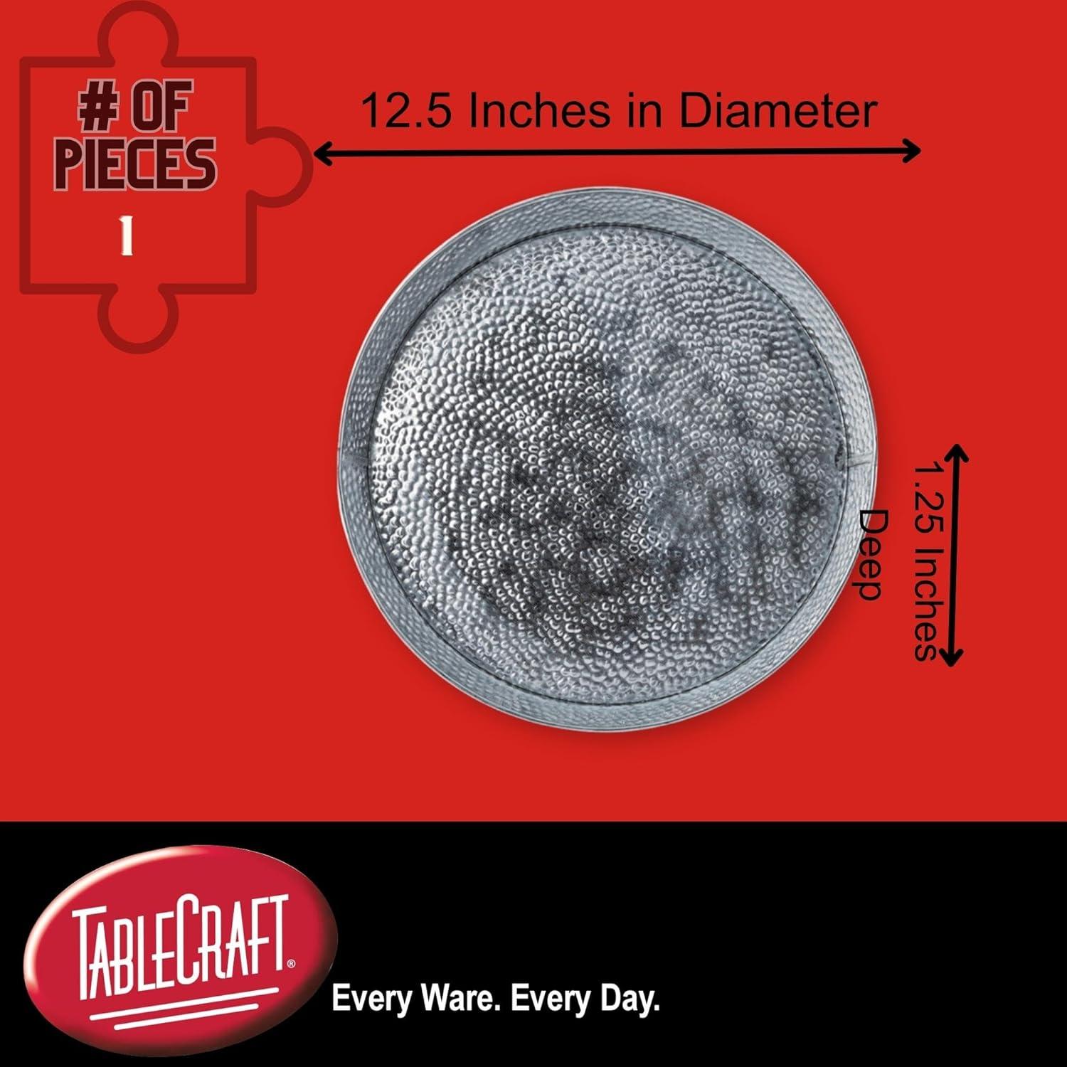 Galvanized Steel Round Serving Tray with Textured Finish