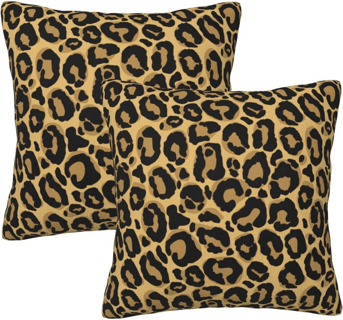 Leopard Skin Wild Animal Print Throw Pillow Cover Set of 2 Decorative Square Pillowcase Throw Cushion Case for Bedroom  Living Room  Sofa  Couch and Bed  18 x 18 Inches