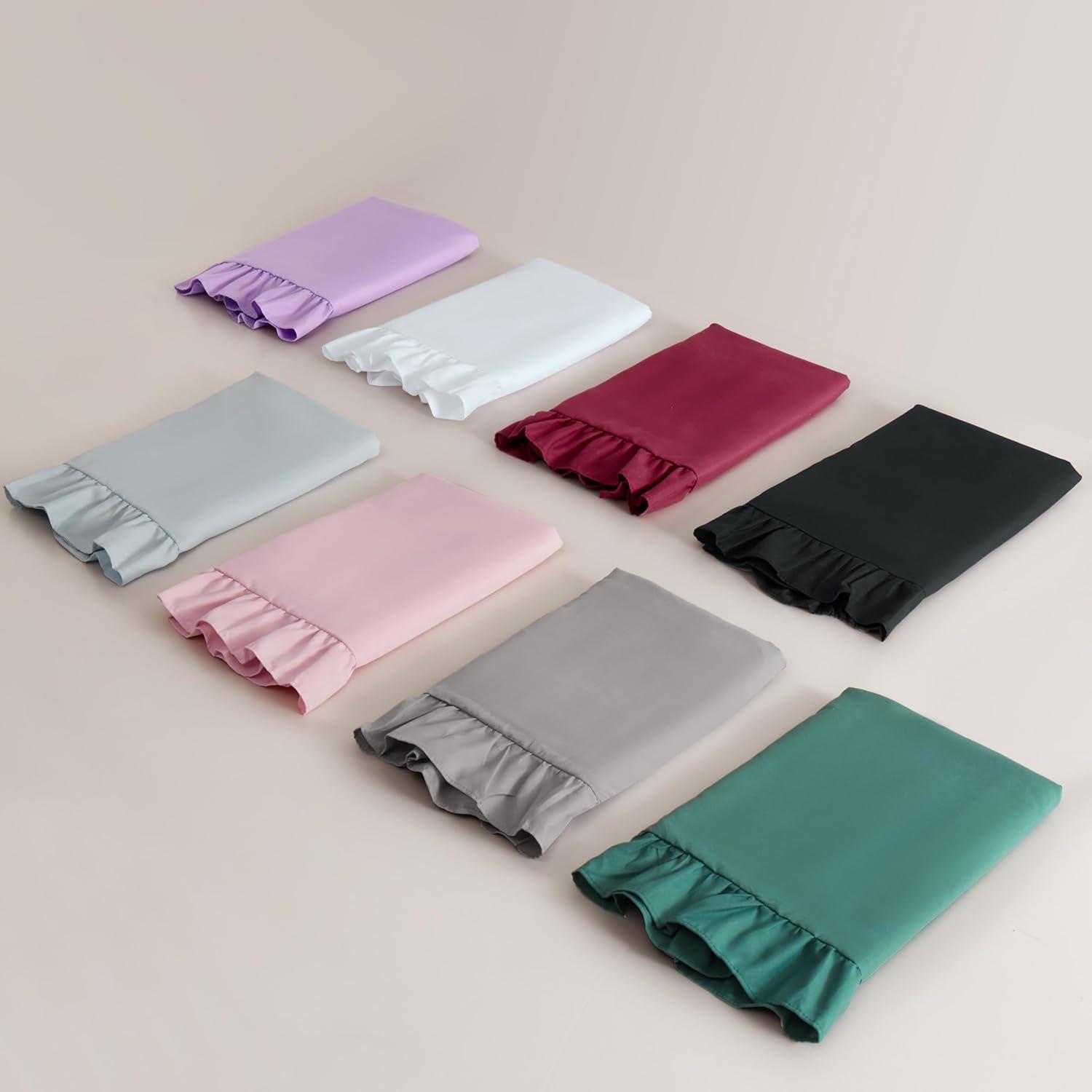 Grace Linen Ruffle Pillow Shams Standard Size Set of 2, 20X26 - Microfiber Soft & Breathable & smooth - Ruffle Pillowcases 20X26 - Black