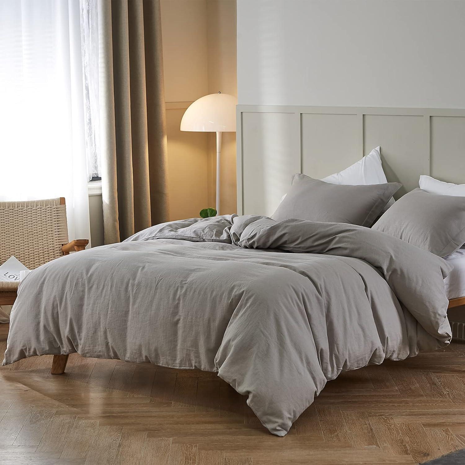 Full/Queen Natural Flax Cotton Blend Duvet Cover Set