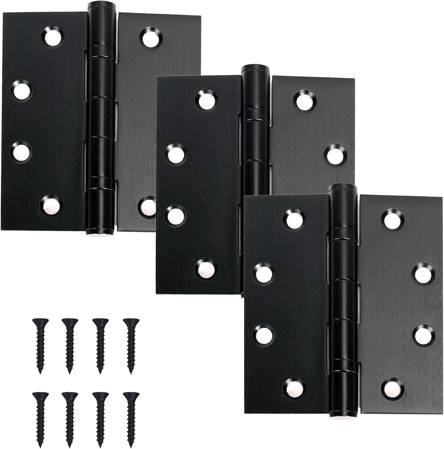 3-Pack Matte Black Heavy Duty Steel Door Hinges with Screws