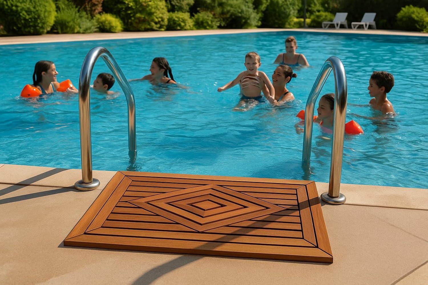 Large Teak Shower Mat with Diamond Design, 31.5 Inches