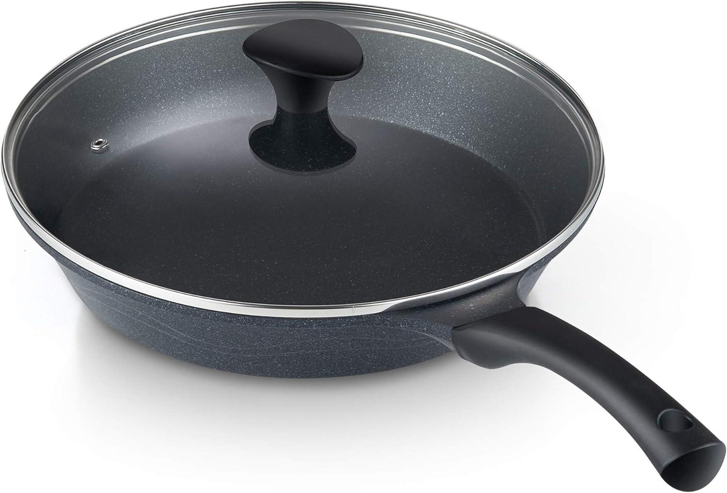 10.5-Inch Black Nonstick Aluminum Sauté Pan with Lid