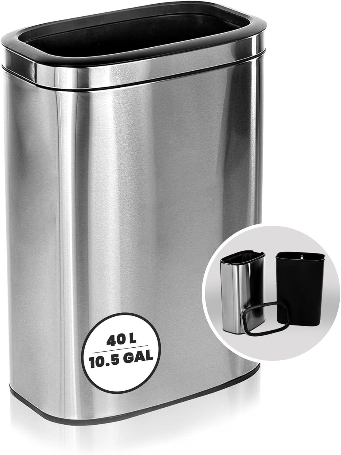 10.5 Gallon Brushed Stainless Steel Dual Compartment Trash Can