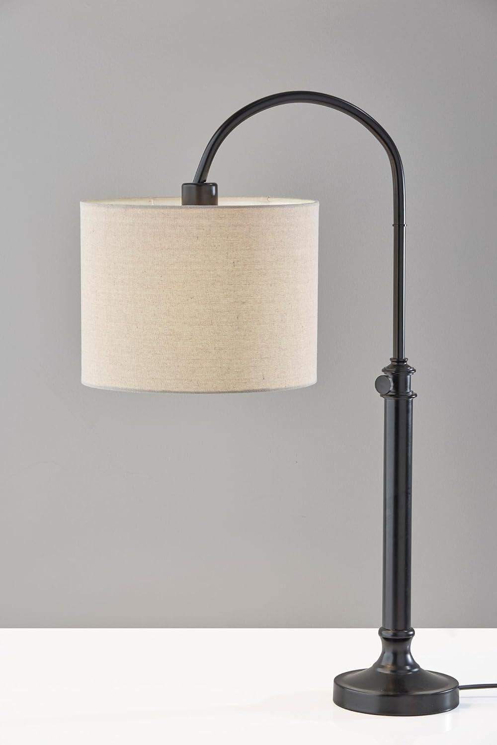 Adesso Barton Task Table Lamp Bronze: Adjustable Height, Linen Drum Shade, ETL Listed