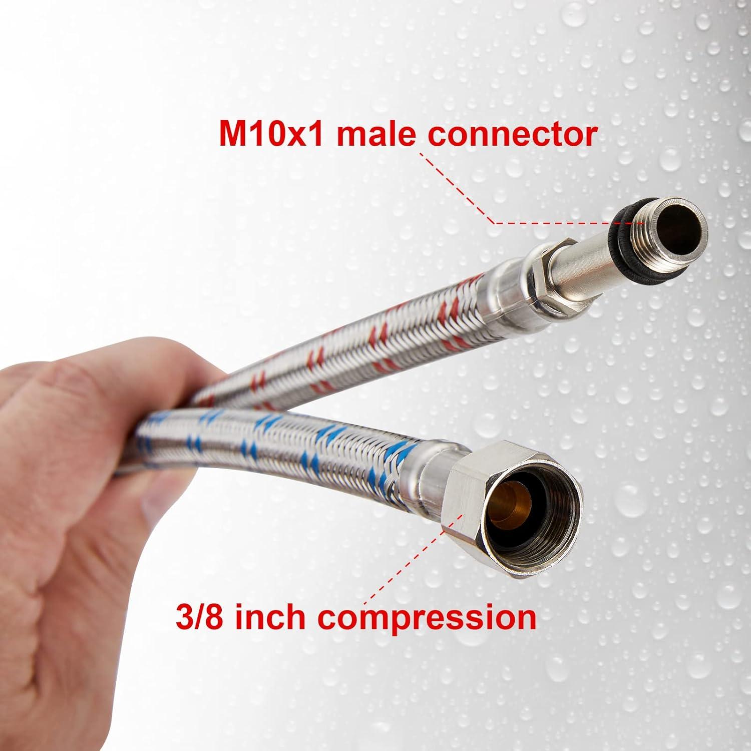 Midanya 24-Inch Long Faucet Connector Braided Stainless Steel Supply Hose 3/8-Inch Female Compression Thread x M10 Male Connector, x 2 Pcs (1 Pair)