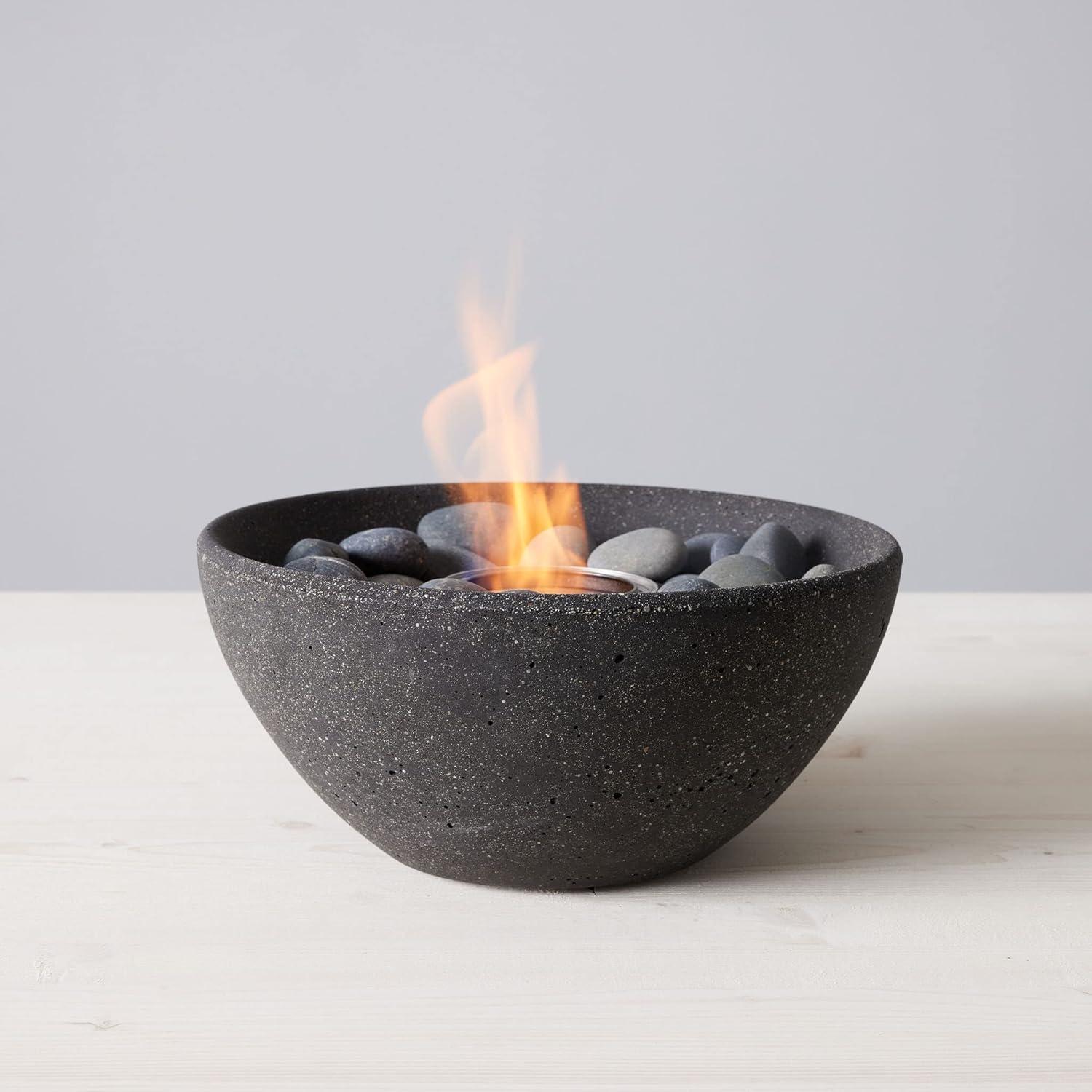 Graphite Concrete Gel Fuel Fire Bowl with River Stones