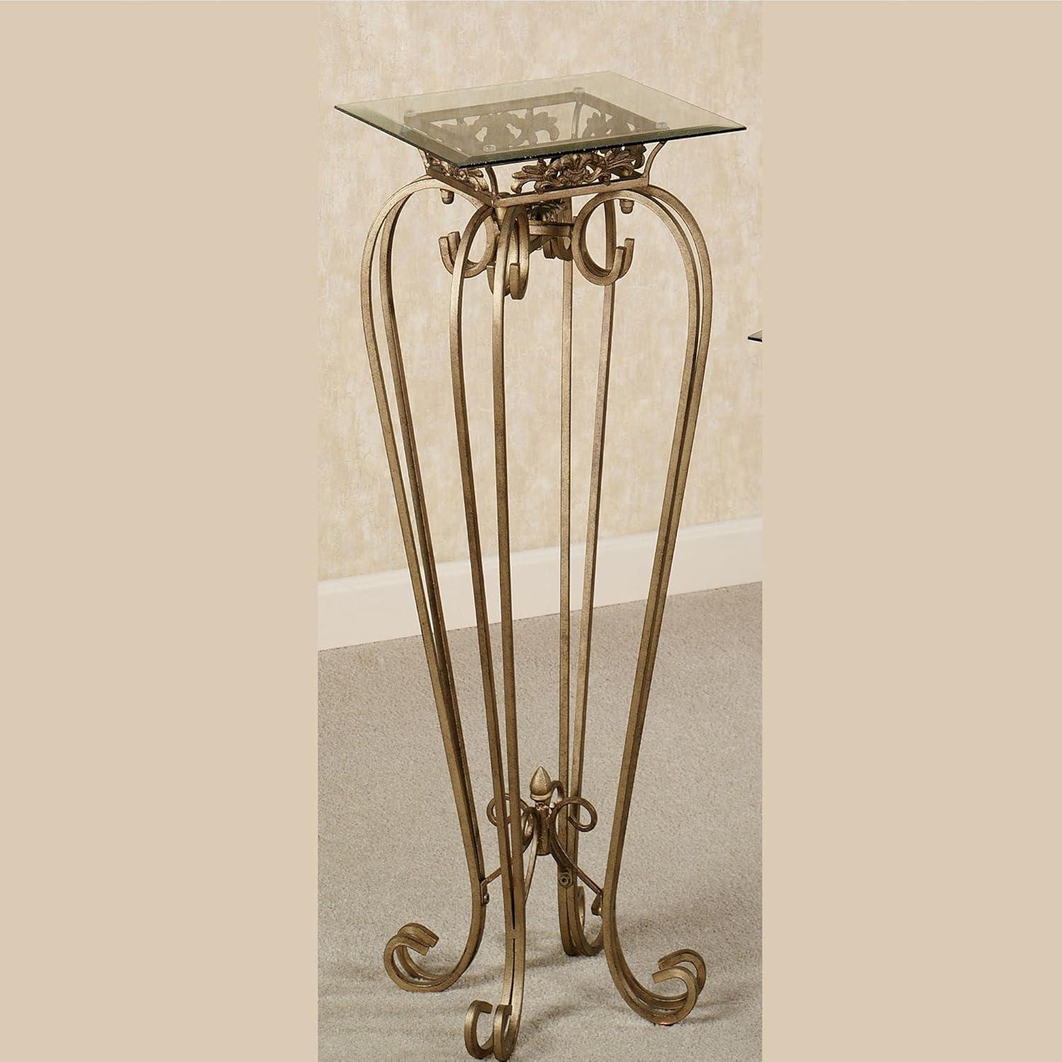 Chalcedony Metal Scroll Pedestal Table with Beveled Glass Top Antique Gold 36" High