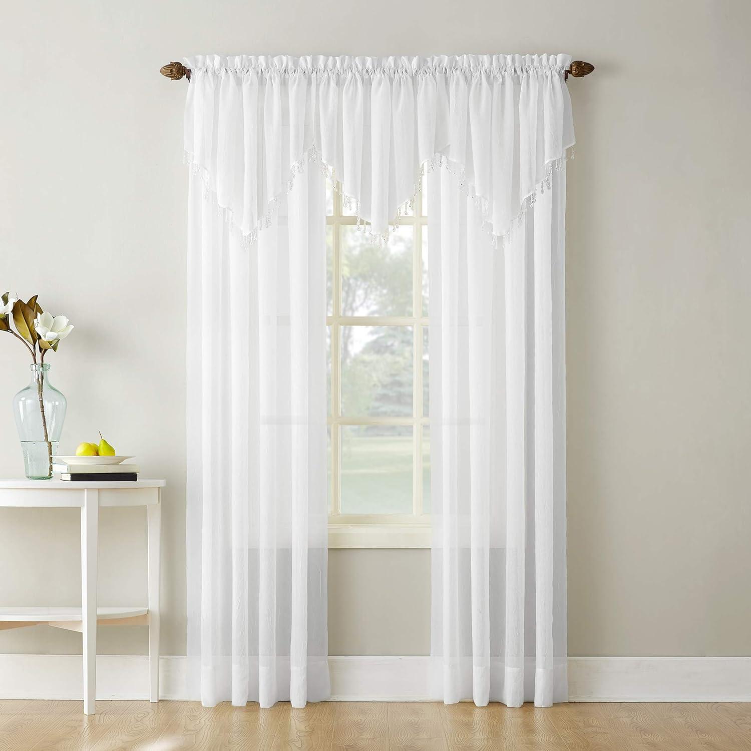 White Sheer Polyester Rod Pocket Curtain Panel Pair, 51" x 84"