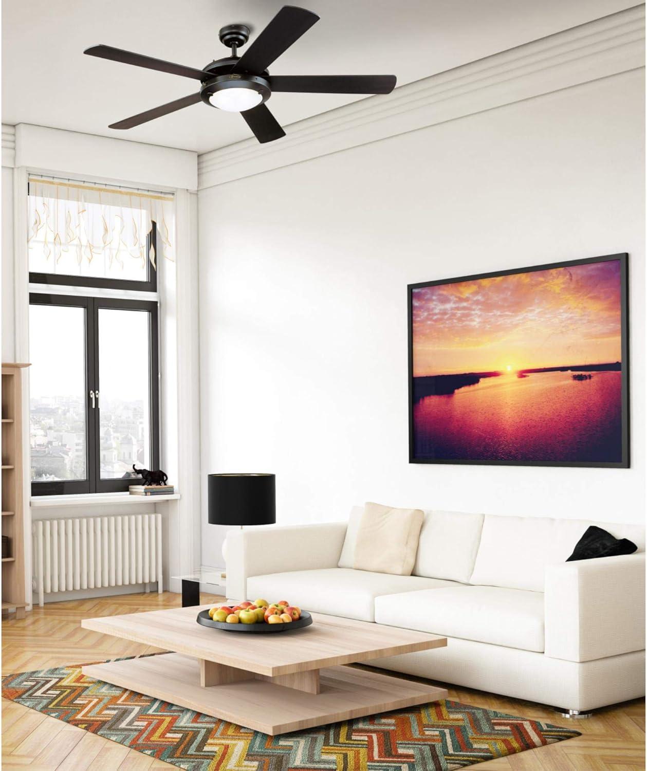 Matte Black 52-Inch Ceiling Fan with LED Light