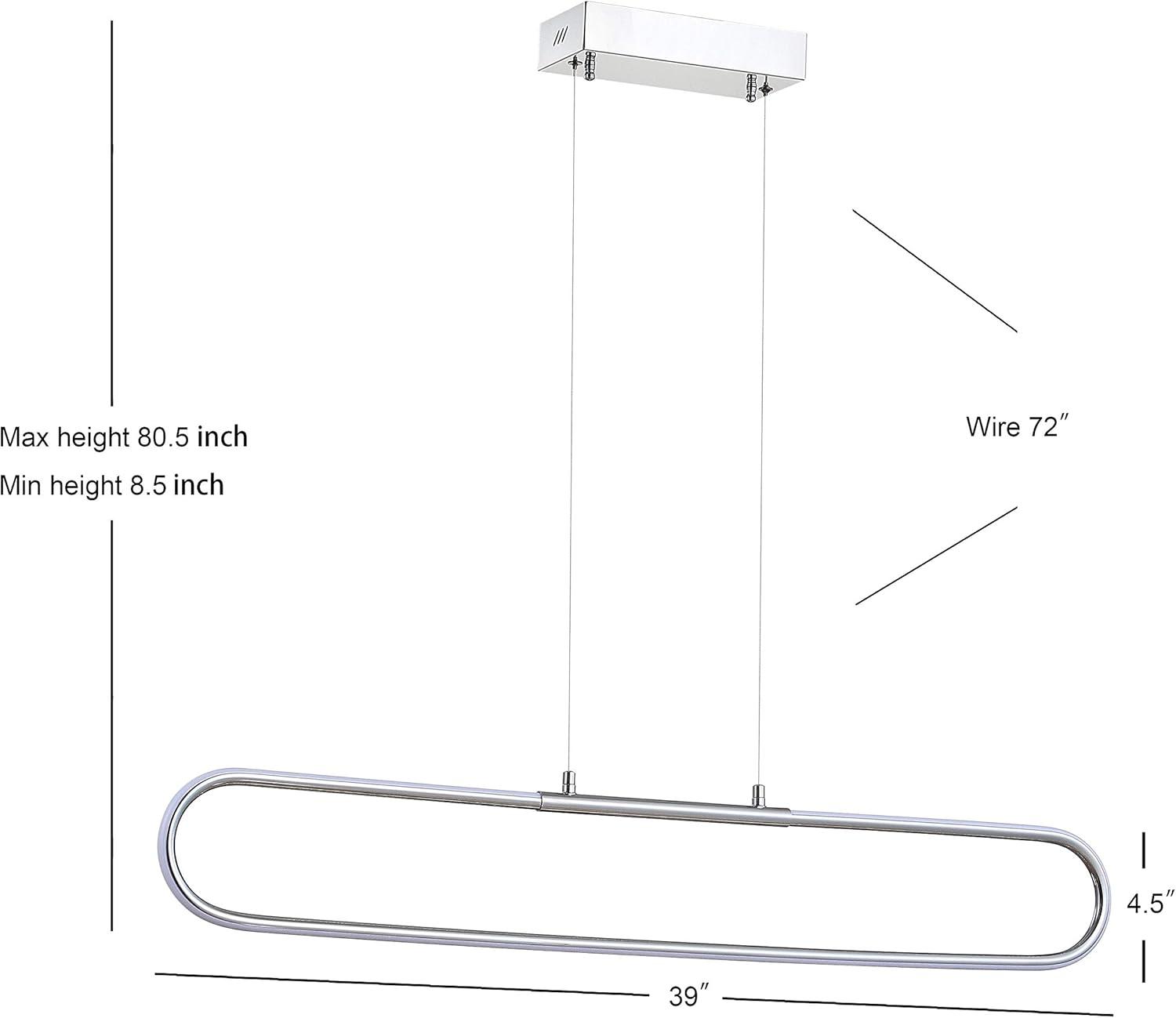 Ned Minimalistic 39" Chrome LED Linear Pendant with Adjustable Height
