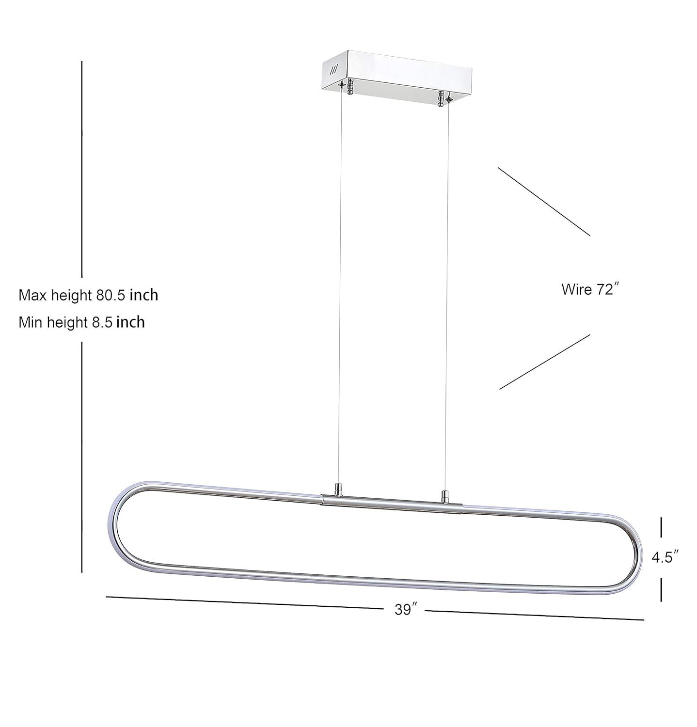 Ned 39" Dimmable Adjustable Integrated LED Metal Linear Pendant, Chrome