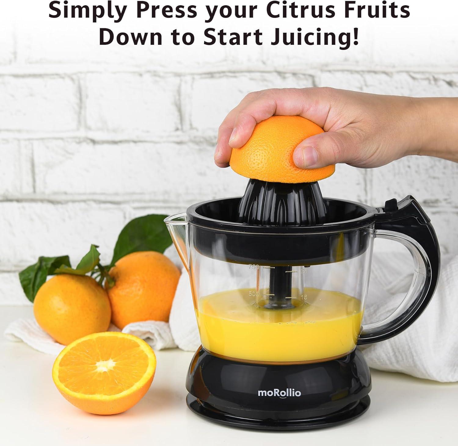 moRollio Electric Citrus Juicer, Compact Space-Saving Orange Juicer, 24oz