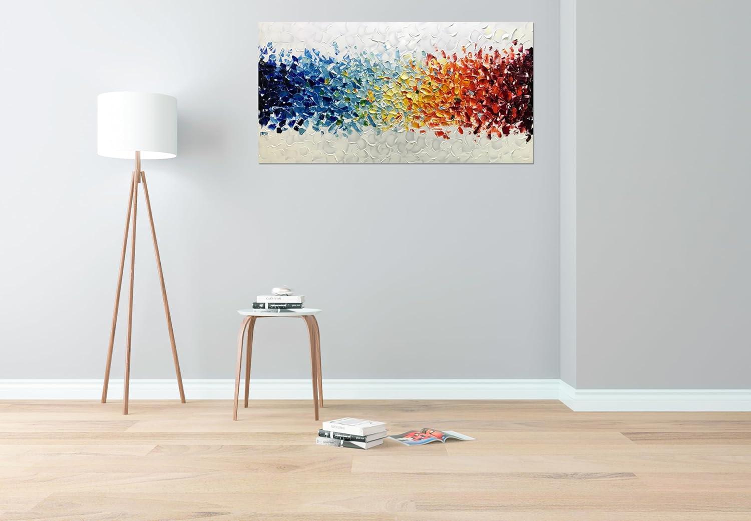 AMEI Art,24X48Inch Hand-Painted On Canvas Colorful White Background Abstract Oil Paintings Multi Color Wall Art Wood Inside Framed Ready to Hang