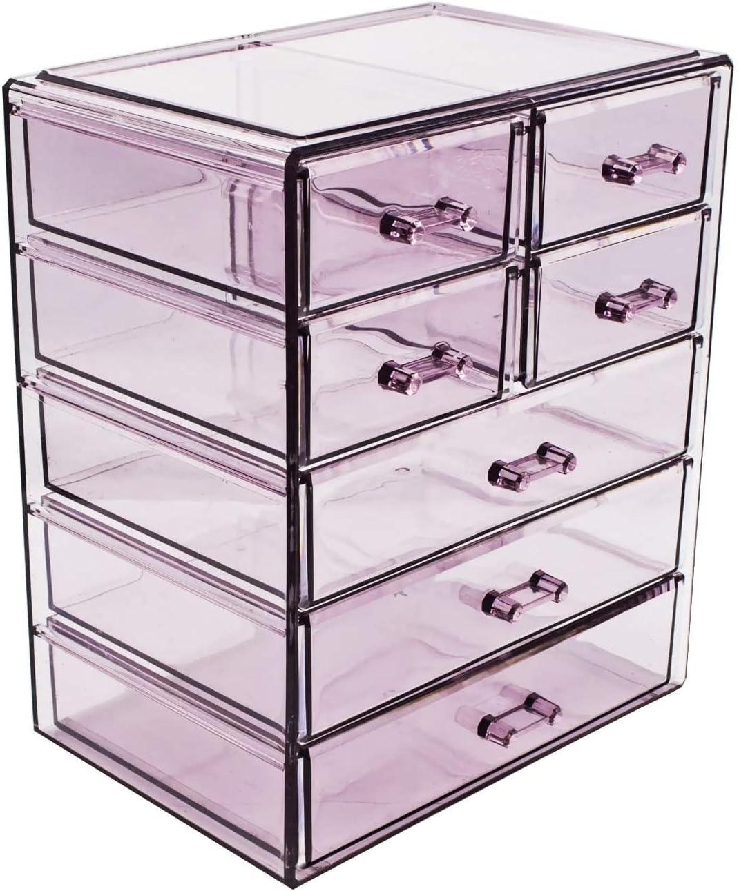 Sorbus Acrylic Makeup Organizer Case - Big Clear Makeup Organizer for Vanity, Bathroom, College Dorm, Closet, Desk (Purple)