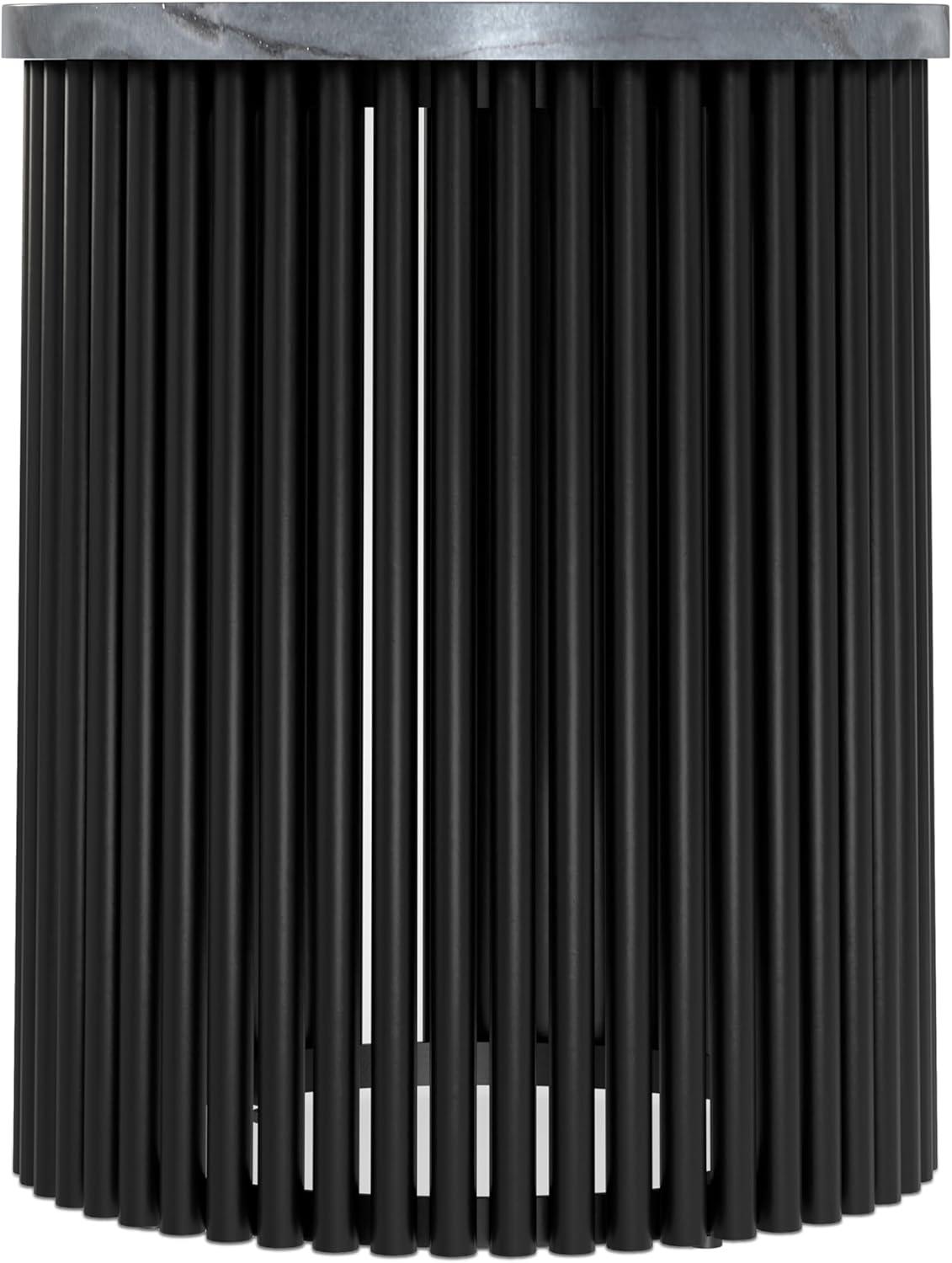 Simpli Home Demy 18"W Genuine Marble Industrial End Table with Slatted Metal Base, Assembled