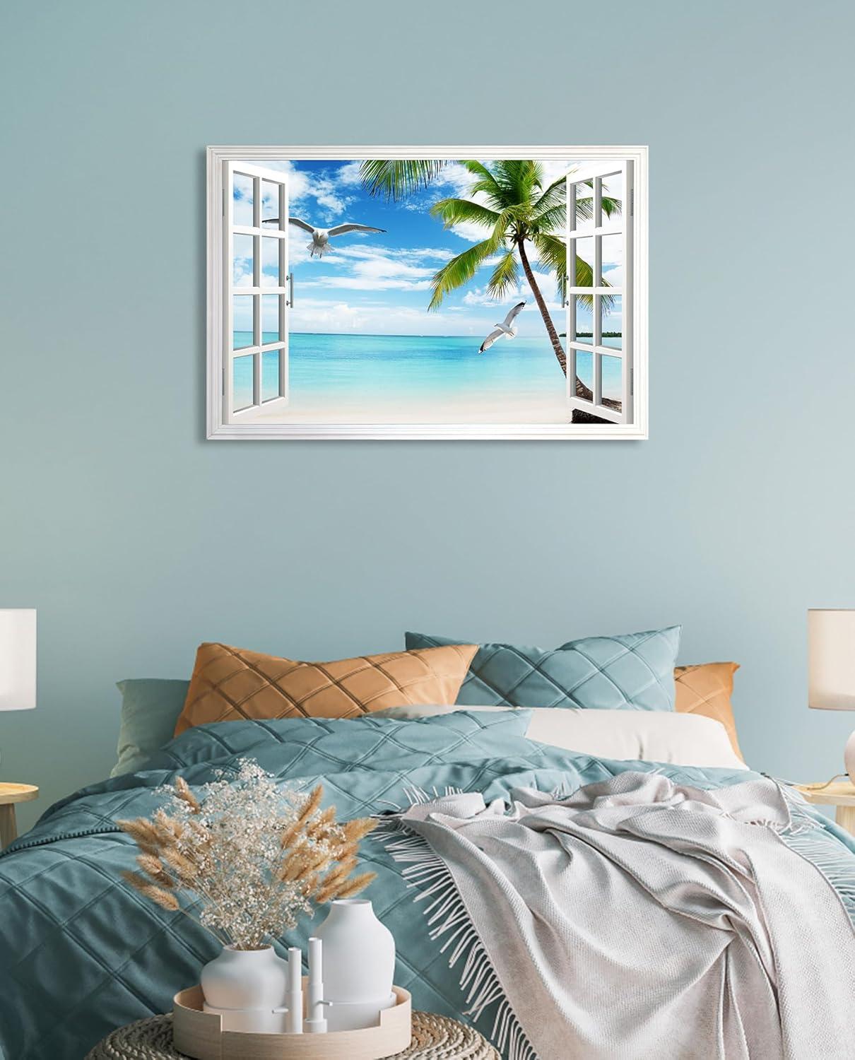 wall26 Canvas Print Wall Art Window View of Tropical Island Beach Paradise Nature Wilderness Photography Modern Art Rustic Scenic Colorful Ultra for Living Room, Bedroom, Office - 24"x36"