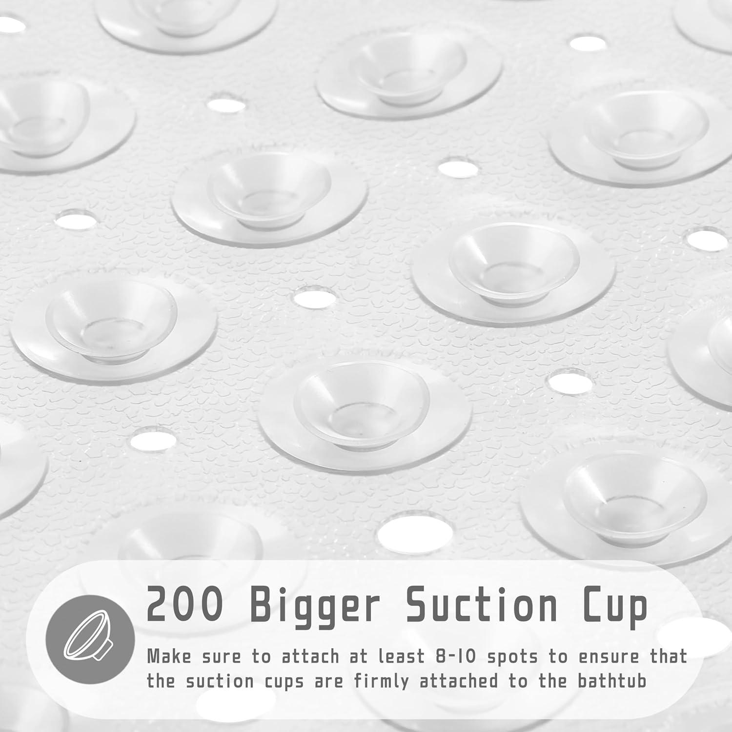 Yimobra Non Slip Bathtub Mat, Super Strong Suction Cups, 40"x16" Extra Long Shower Mat with Drain Holes, Machine Washable Fast Draining Bathroom Floor Mat, Clear Grey