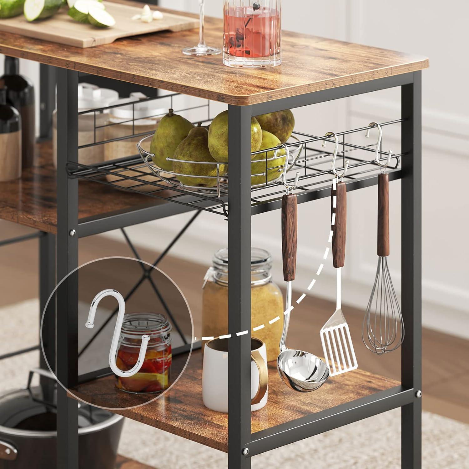 Rustic Brown 3-Tier Wood and Metal Kitchen Baker's Rack