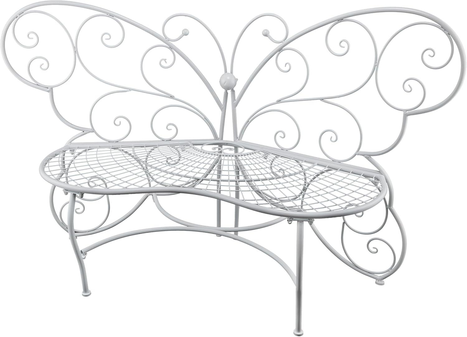 Alpine Corporation 62" x 26" x 38" Outdoor or Indoor Steel Butterfly Garden Bench, White