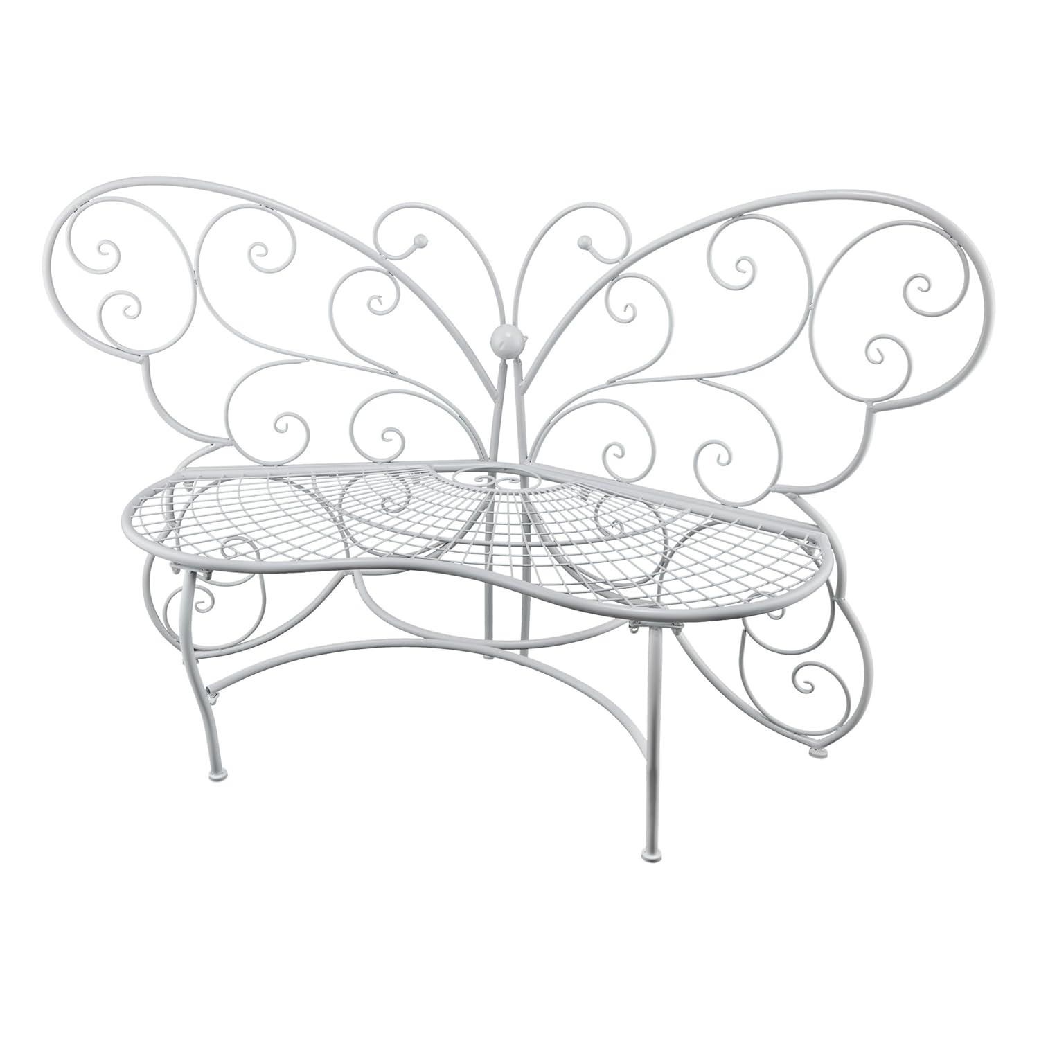 38" x 62" Metal Butterfly Outdoor Bench White - Alpine Corporation: Weather-Resistant, Garden Seating