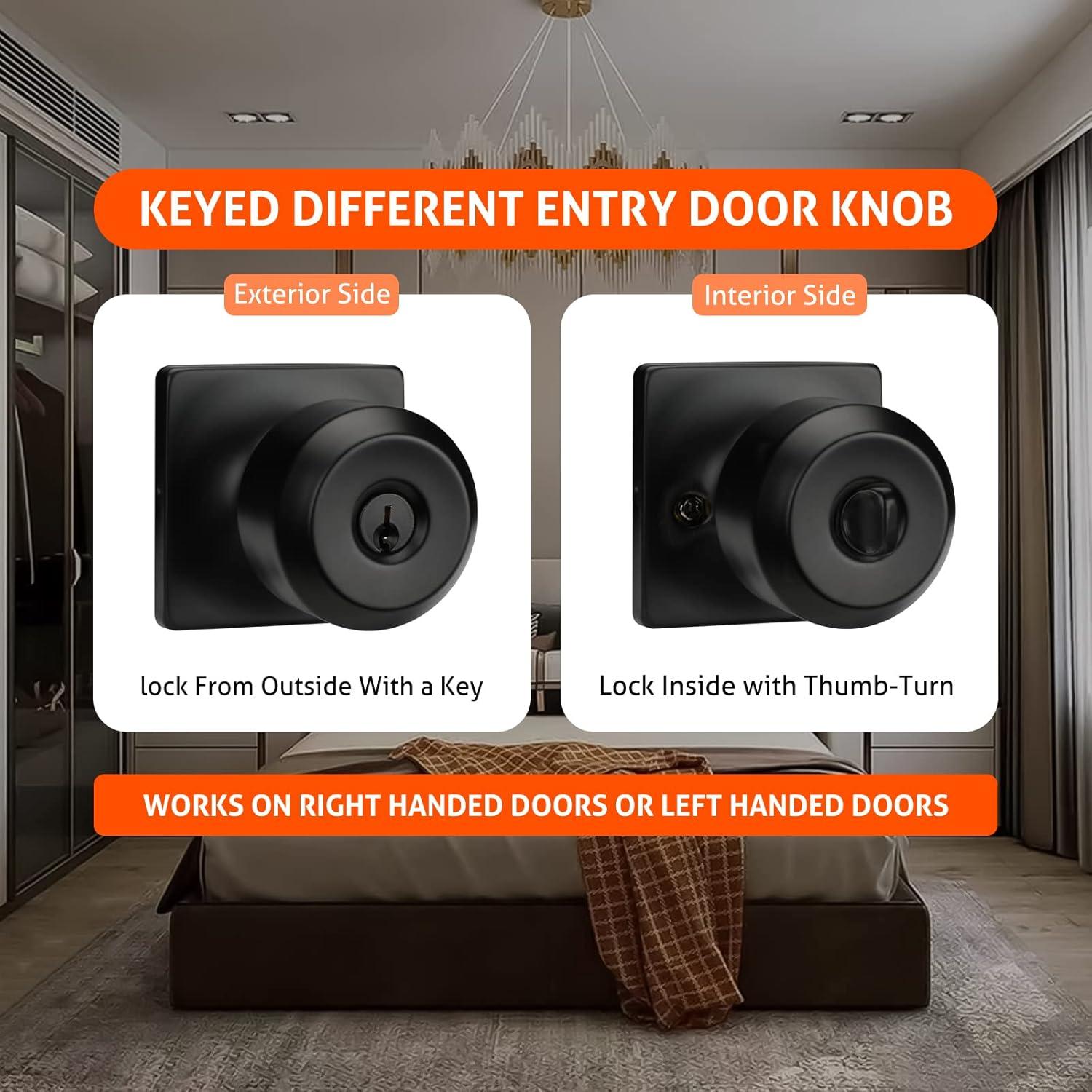 3 Pack Keyed Alike Entry Door Knobs and Single Cylinder Deadbolt Lock Combo Set Security for Entrance and Front Door with Classic Matte Black Finish