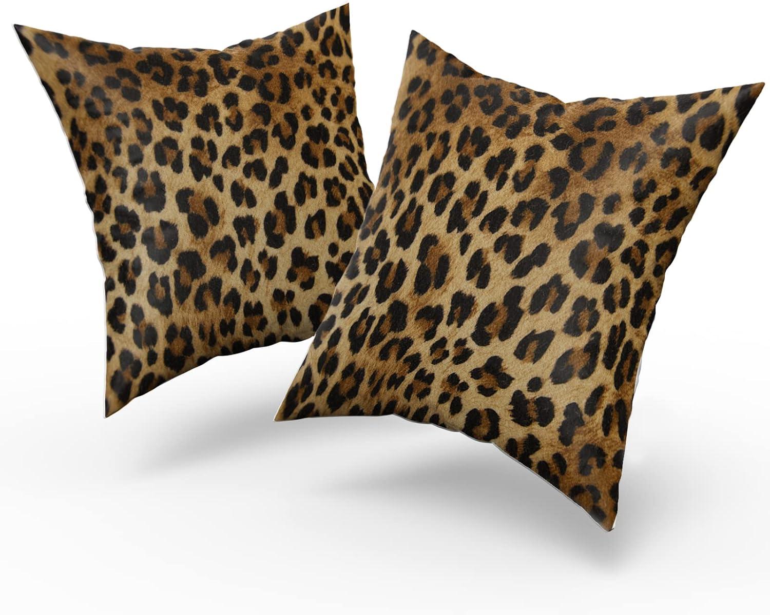 Brown Leopard Throw Pillow Cover - 2 Pcs Cheetah Pillow Case 20x20 inch Cotton Soft Animal Print Pillows Covers Decorative Cushion Cover for Home Couch Bed Sofa Double Side Printed